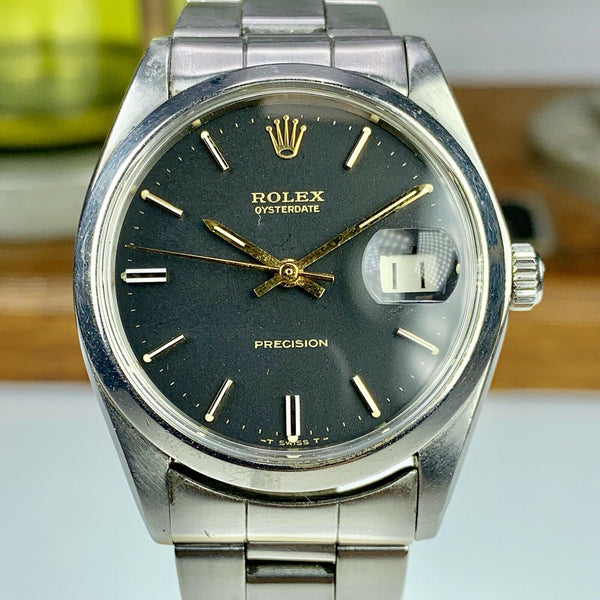 1972 Vintage Rolex Oysterdate 6694 Precision Original Black Gilt Dial & Hands