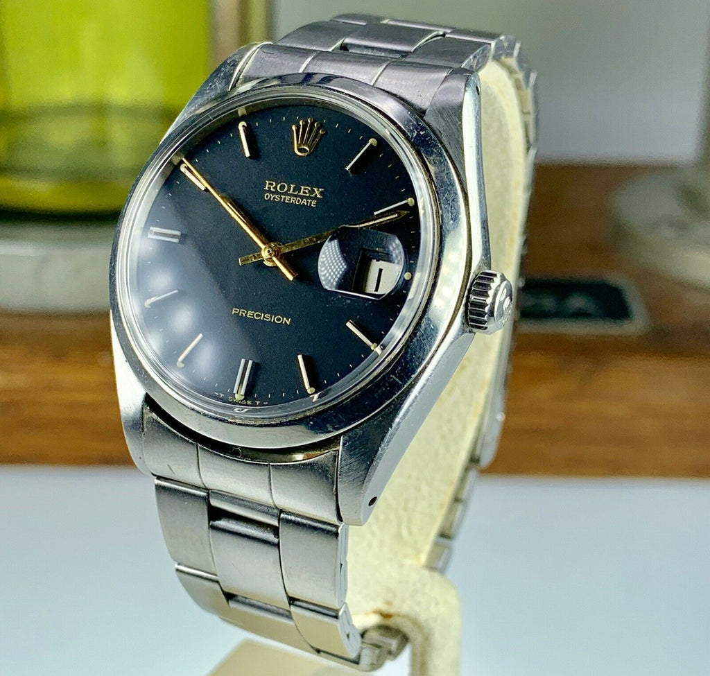 1972 Vintage Rolex Oysterdate 6694 Precision Original Black Gilt Dial & Hands