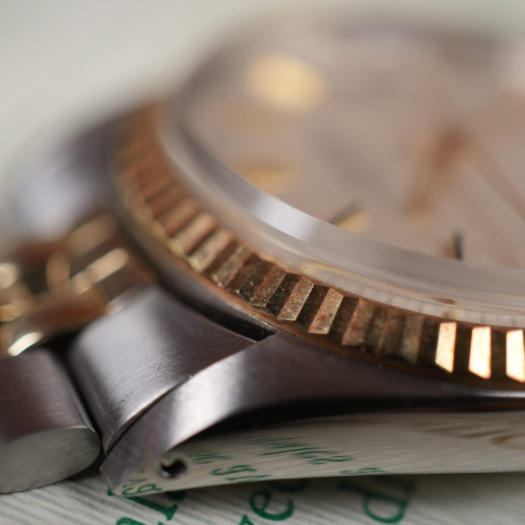 1974 Rolex Datejust 1601 Steel and Gold NOS Linen Dial Full Set with New Old Stock