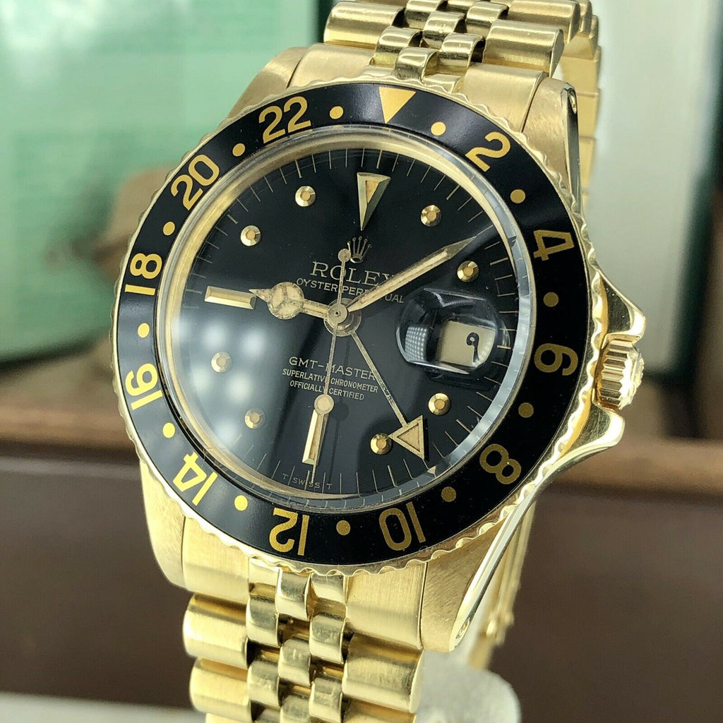 1974 Vintage Rolex GMT Master 1675 Gold 18k Arabic Date Full Set Box & Papers