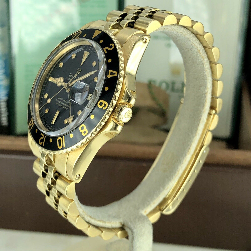 1974 Vintage Rolex GMT Master 1675 Gold 18k Arabic Date Full Set Box & Papers