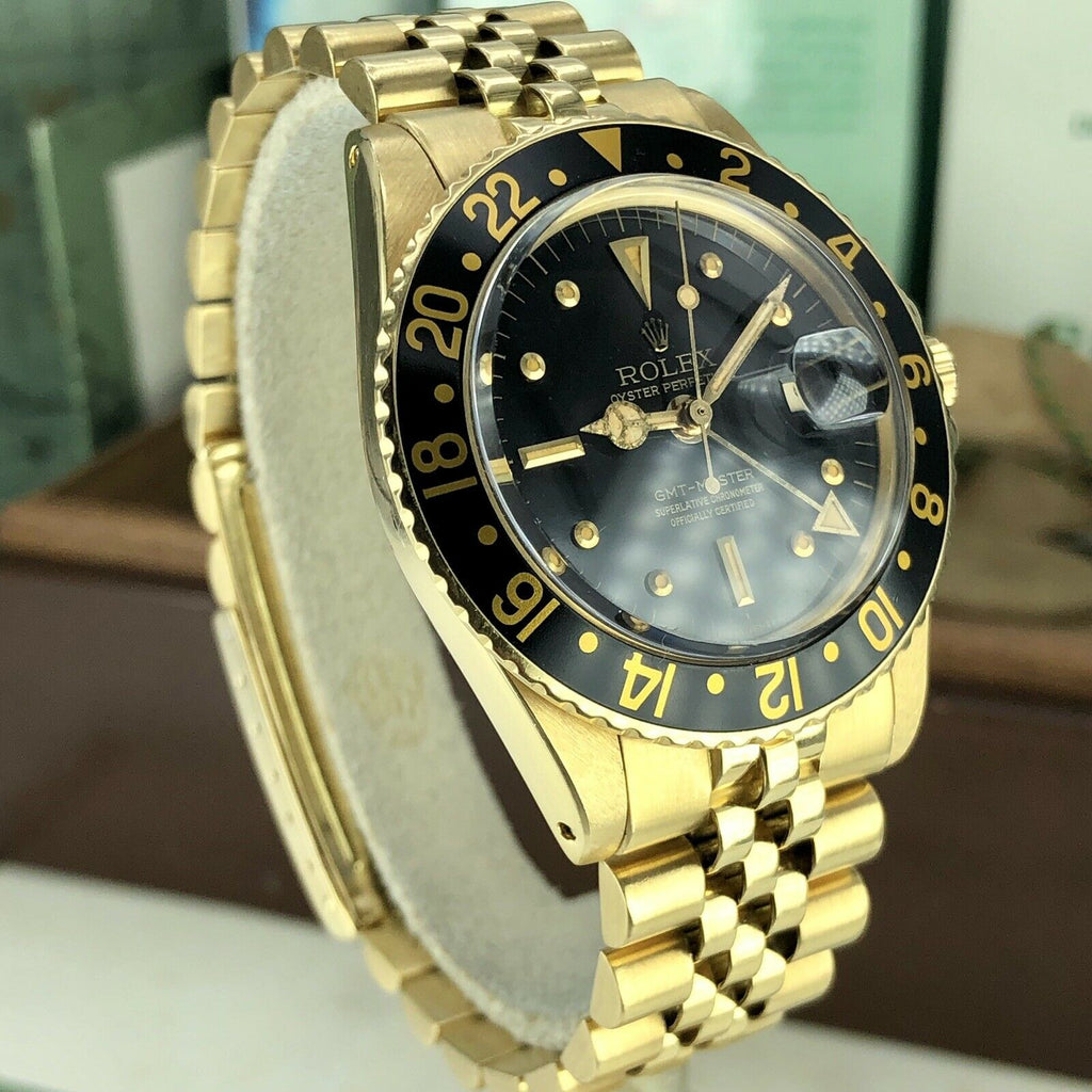 1974 Vintage Rolex GMT Master 1675 Gold 18k Arabic Date Full Set Box & Papers