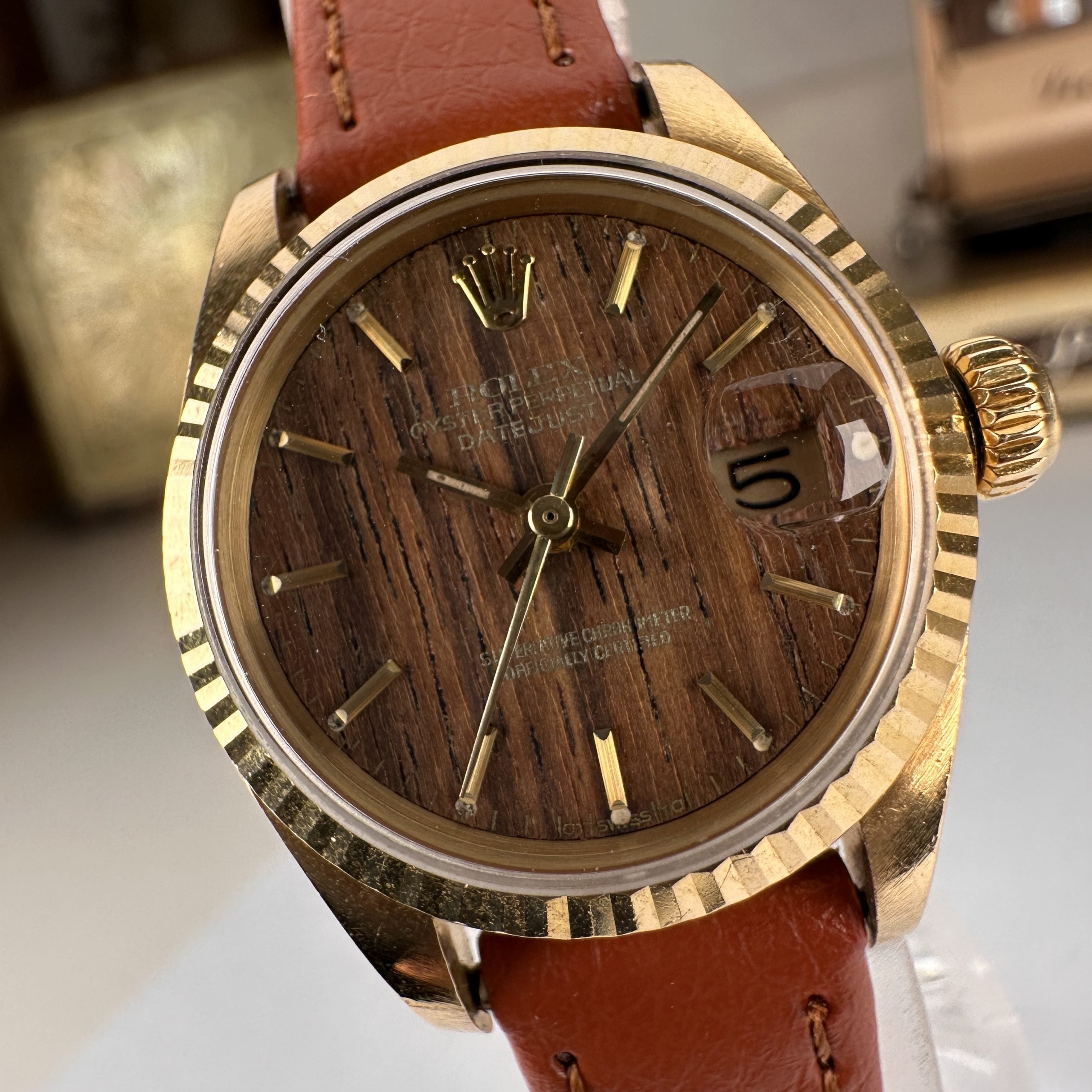 1975 Rolex Datejust 6917 ladies 26mm Wood Sequoia Dial unpolished