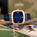1976 NOS Rolex Cellini Ref 4082 18K Yellow Gold Rare Blue Vignette Diamond Dial New Old Stock