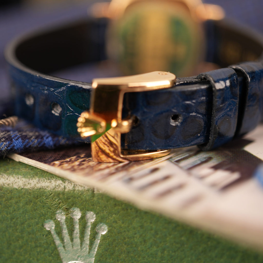 1976 NOS Rolex Cellini Ref 4082 18K Yellow Gold Rare Blue Vignette Diamond Dial New Old Stock