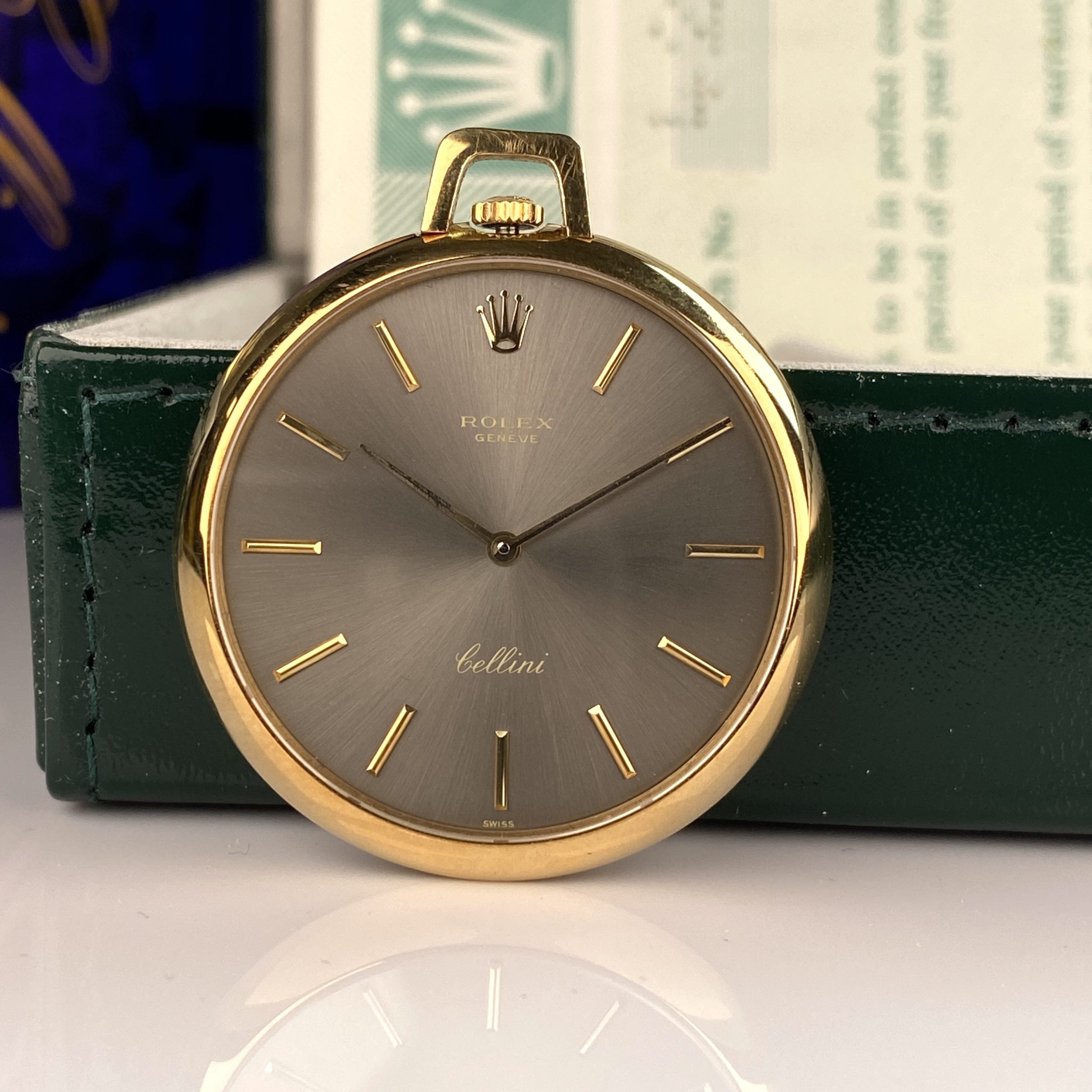 1976 Rolex Cellini Pocket Watch 3717 Solid 18K Gold Slate dial with Box and Papers