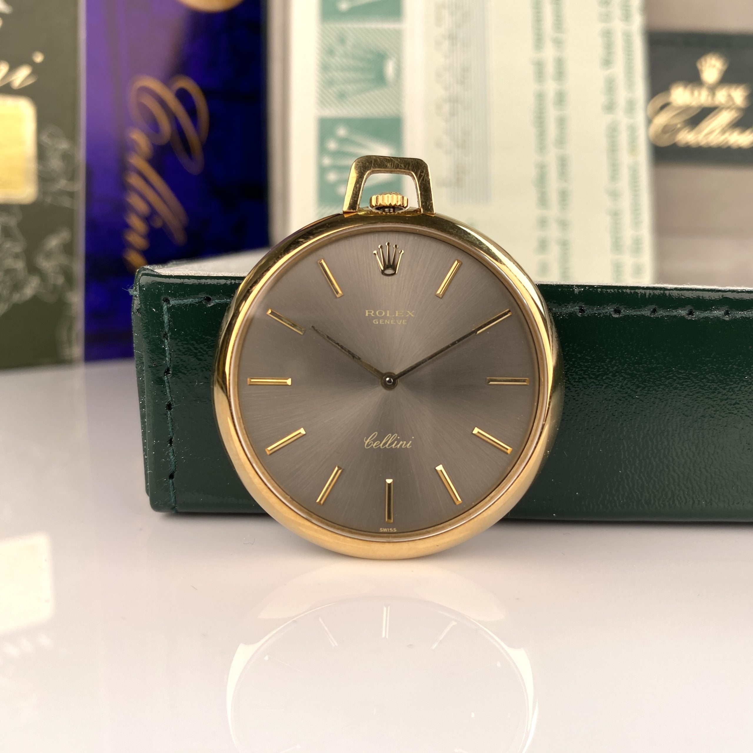 1976 Rolex Cellini Pocket Watch 3717 Solid 18K Gold Slate dial with Box and Papers
