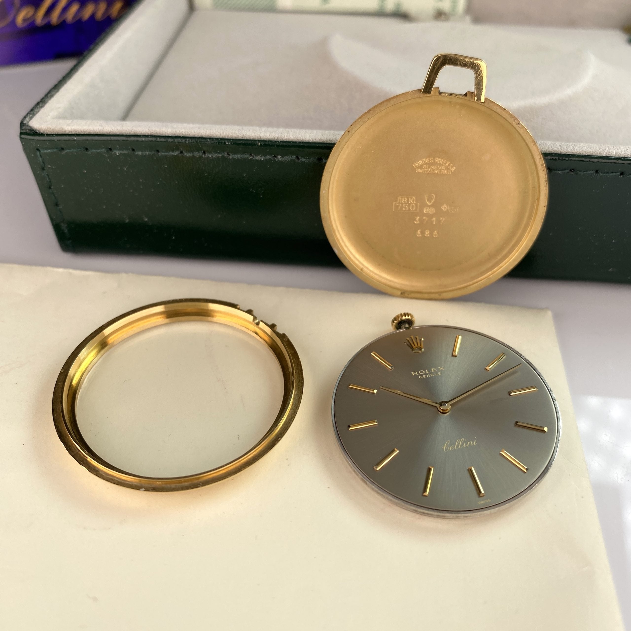 1976 Rolex Cellini Pocket Watch 3717 Solid 18K Gold Slate dial with Box and Papers