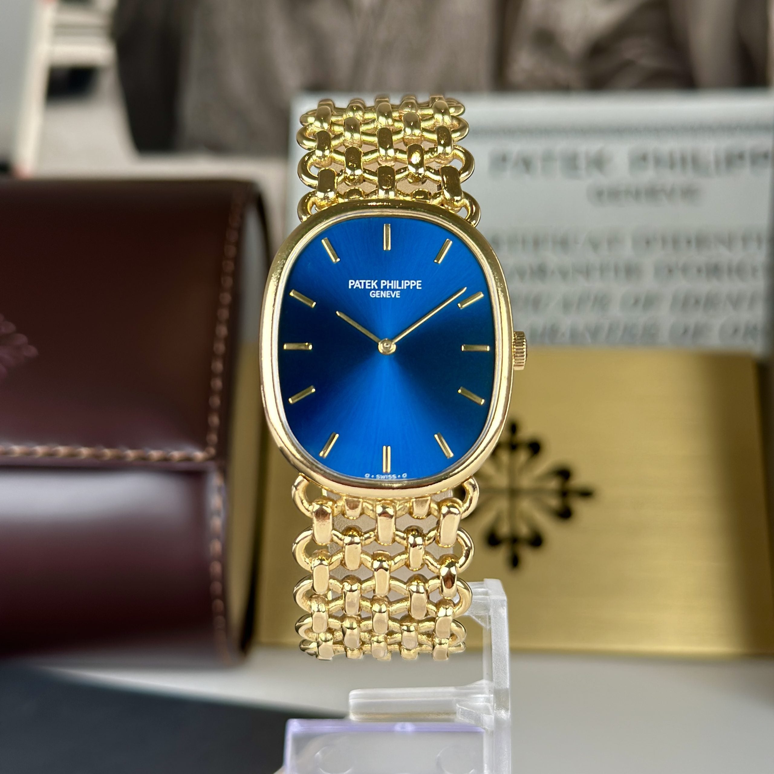 1977 Patek Philippe Ref 3848 Golden Ellipse 18k Gold Factory Blue Dial with Box and Papers