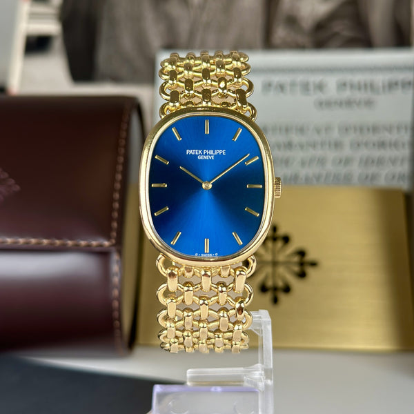 1977 Patek Philippe Ref 3848 Golden Ellipse 18k Gold Factory Blue Dial with Box and Papers