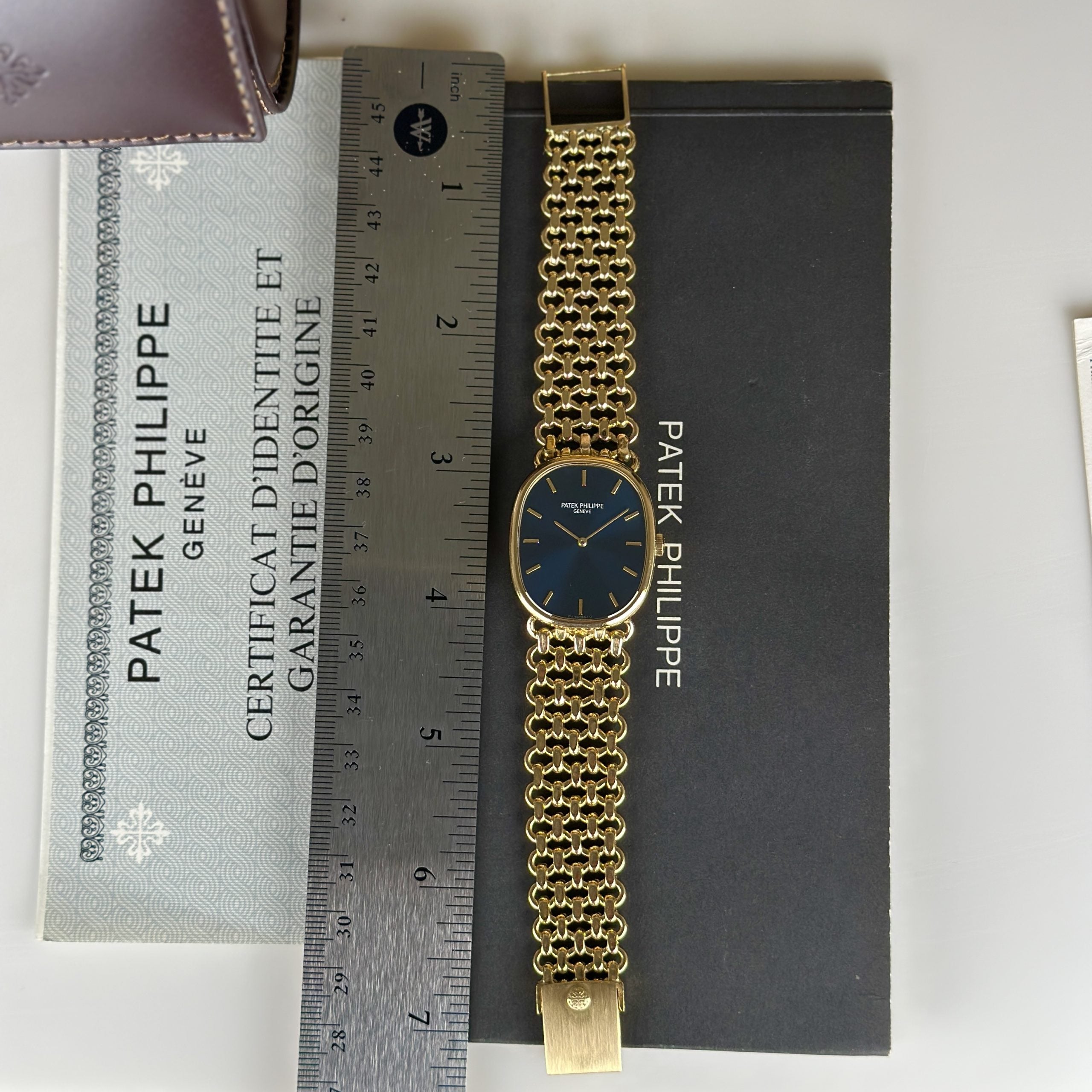 1977 Patek Philippe Ref 3848 Golden Ellipse 18k Gold Factory Blue Dial with Box and Papers