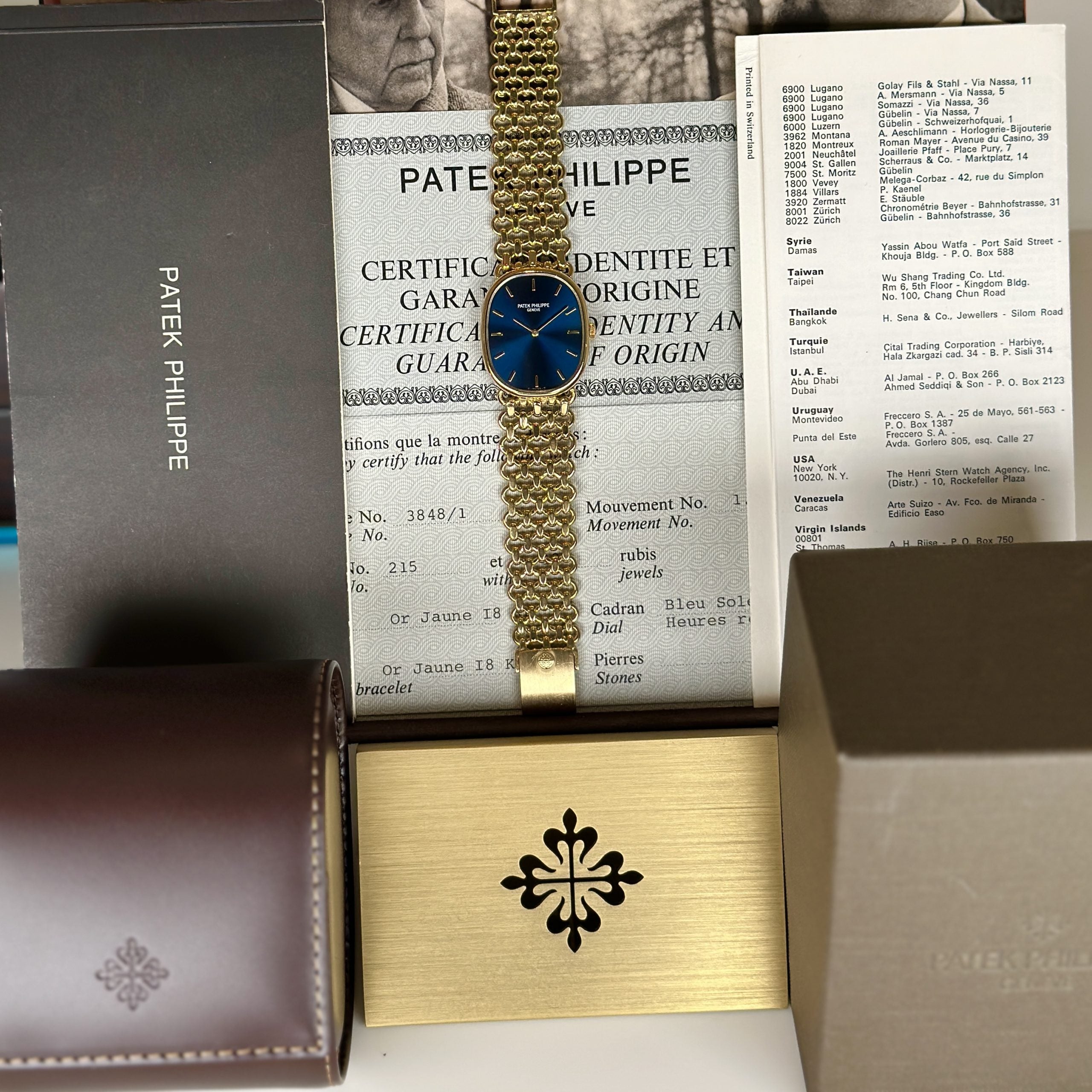 1977 Patek Philippe Ref 3848 Golden Ellipse 18k Gold Factory Blue Dial with Box and Papers