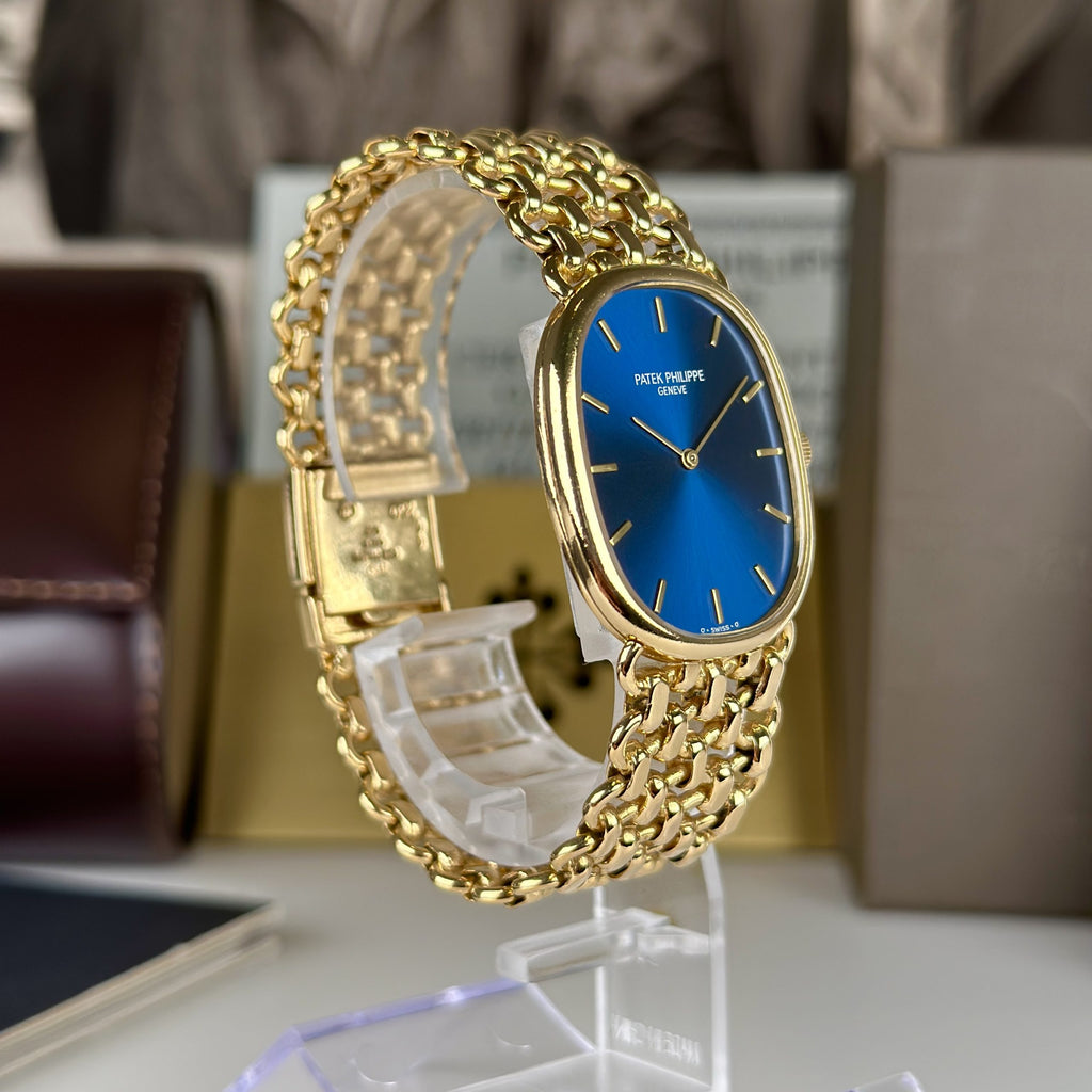 1977 Patek Philippe Ref 3848 Golden Ellipse 18k Gold Factory Blue Dial with Box and Papers