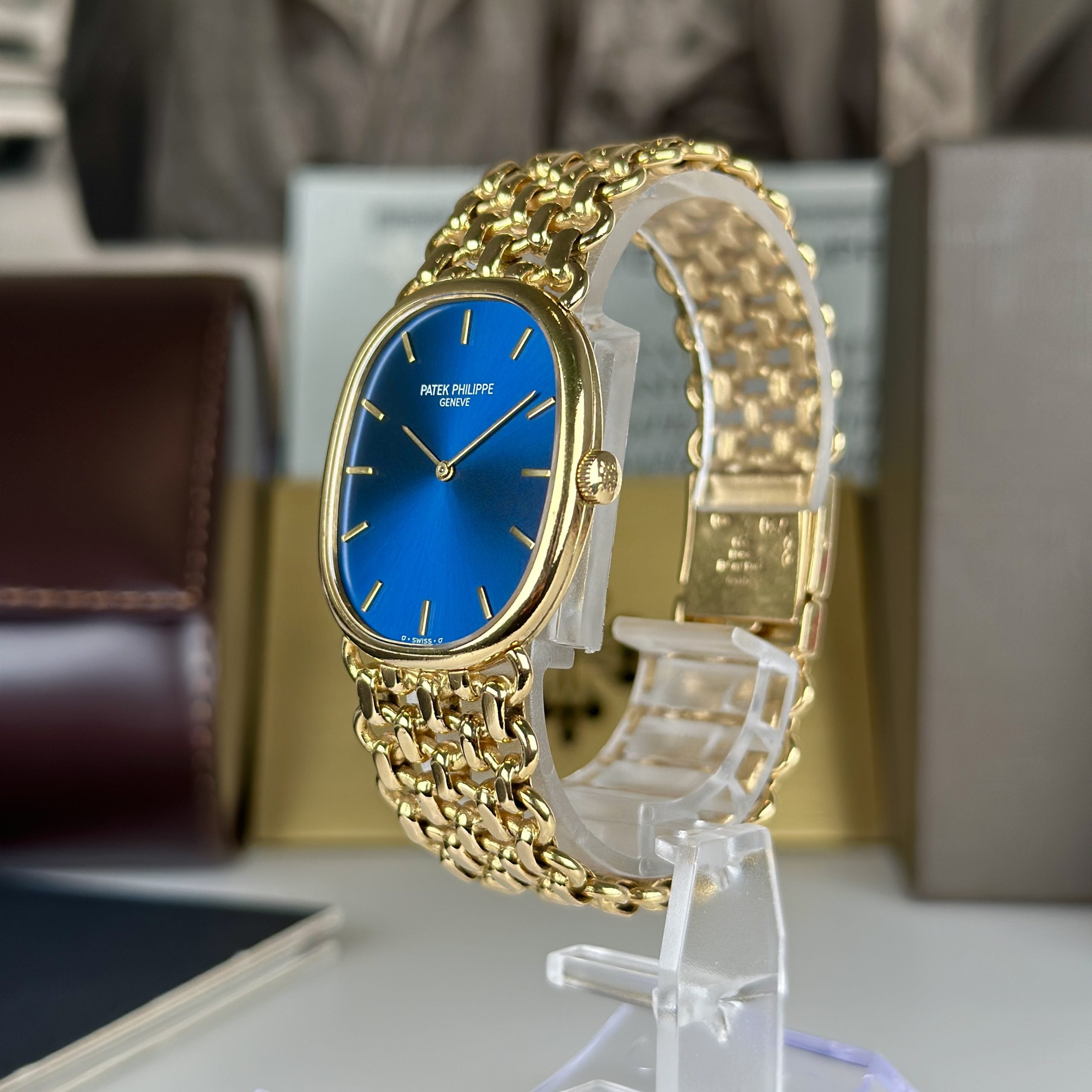 1977 Patek Philippe Ref 3848 Golden Ellipse 18k Gold Factory Blue Dial with Box and Papers