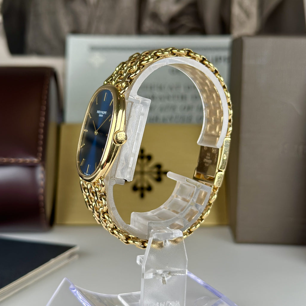 1977 Patek Philippe Ref 3848 Golden Ellipse 18k Gold Factory Blue Dial with Box and Papers