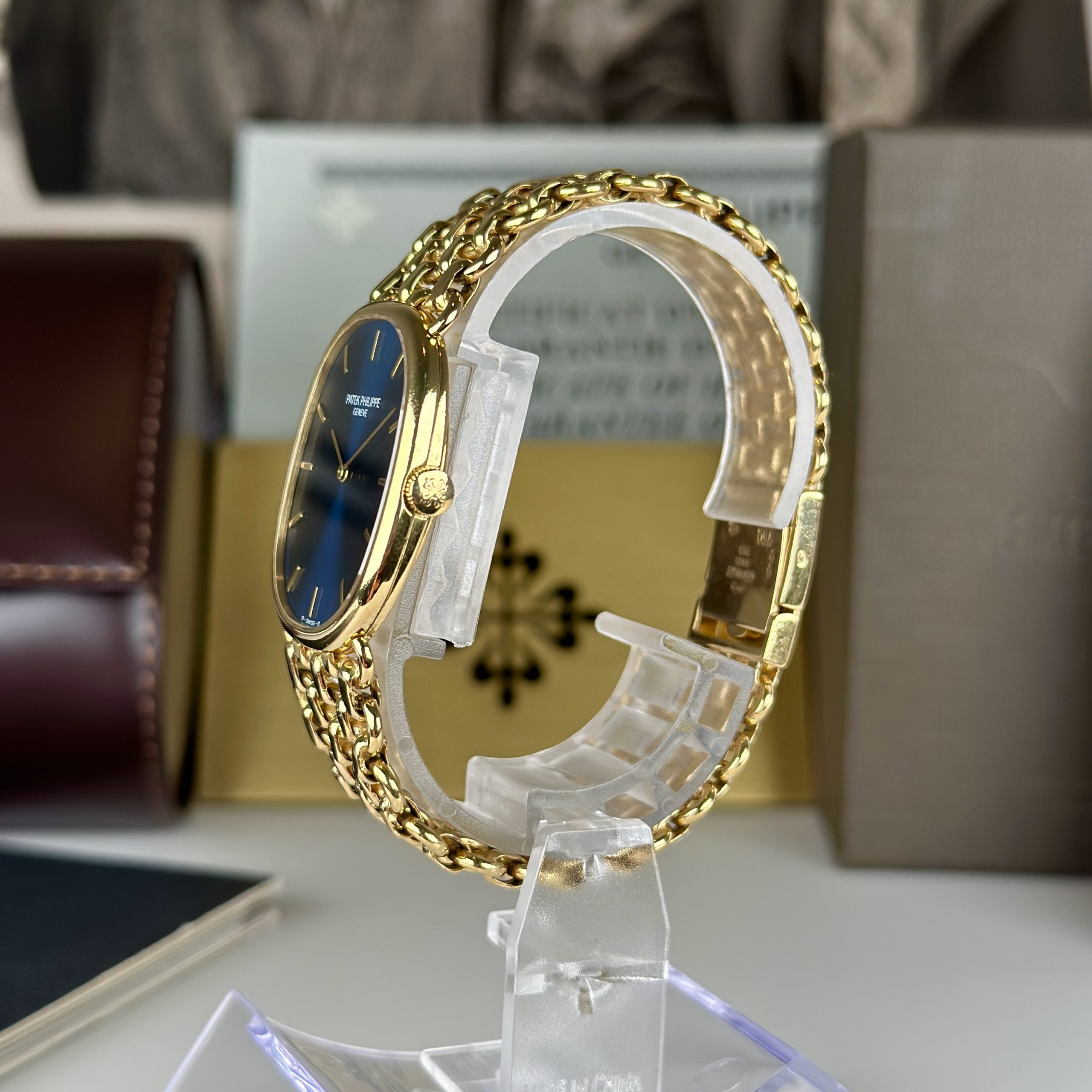 1977 Patek Philippe Ref 3848 Golden Ellipse 18k Gold Factory Blue Dial with Box and Papers