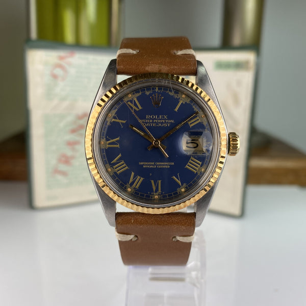 1977 Rolex Datejust 1601 Blue Roman Dial with papers
