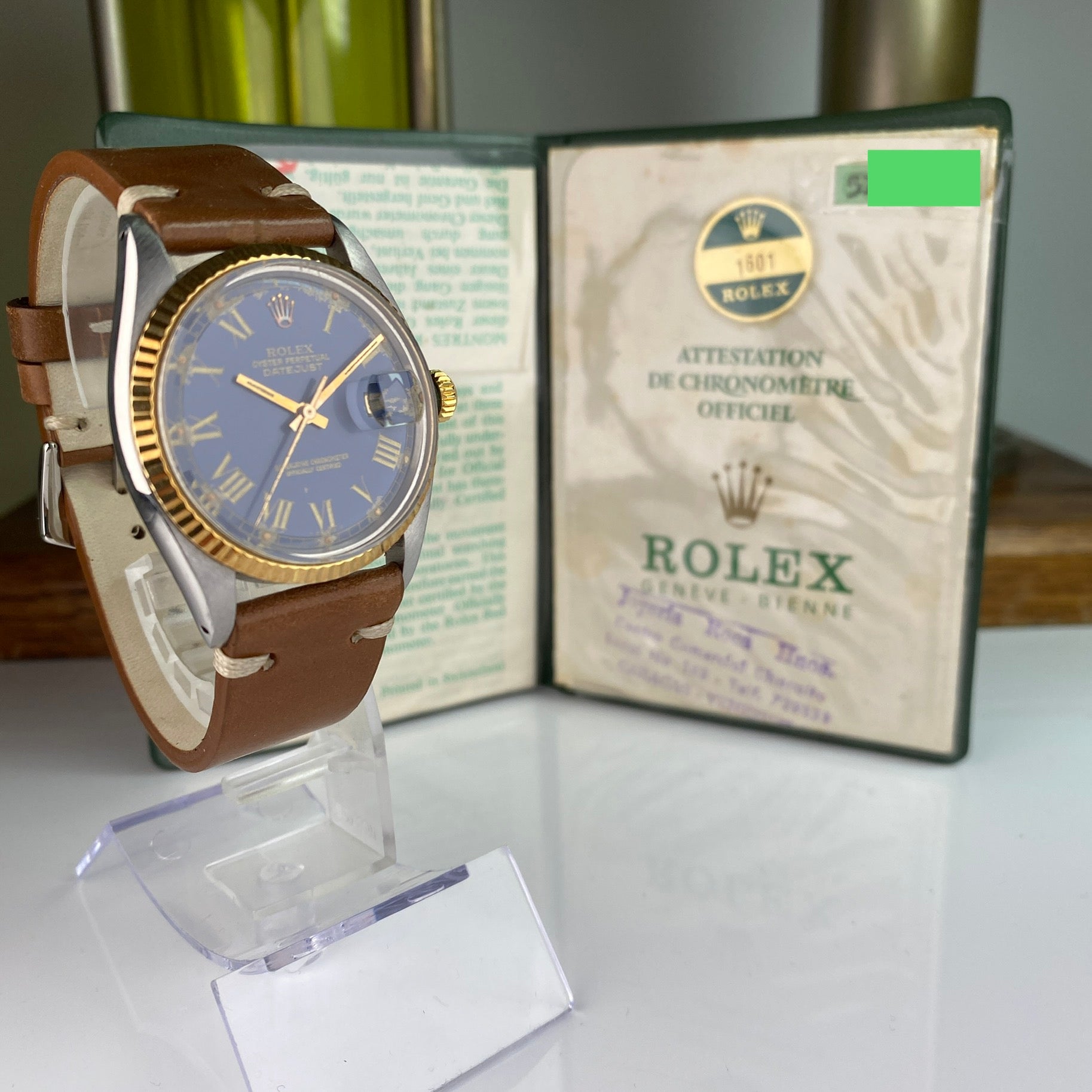 1977 Rolex Datejust 1601 Blue Roman Dial with papers