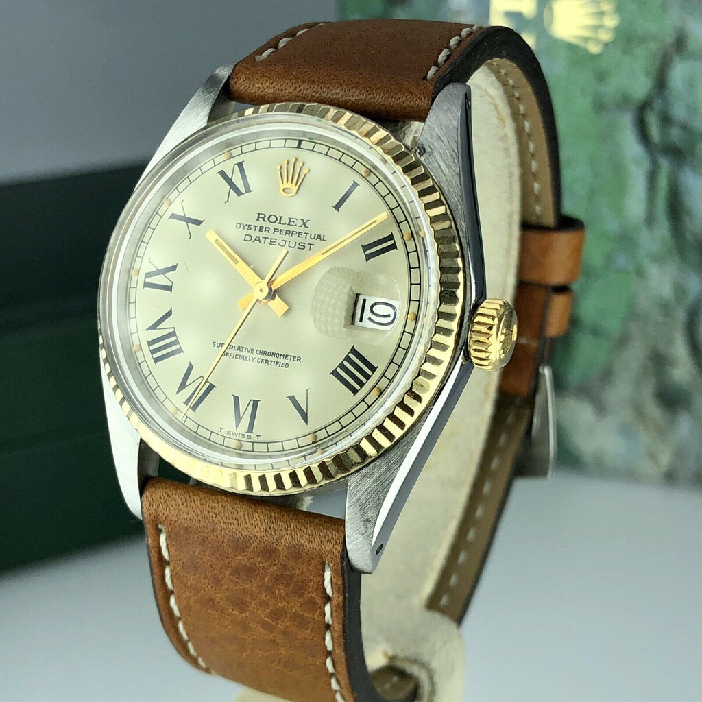 1977 Vintage Rolex 1601 Datejust 2 tone gold & Steel Roman Dial w Rolex Box