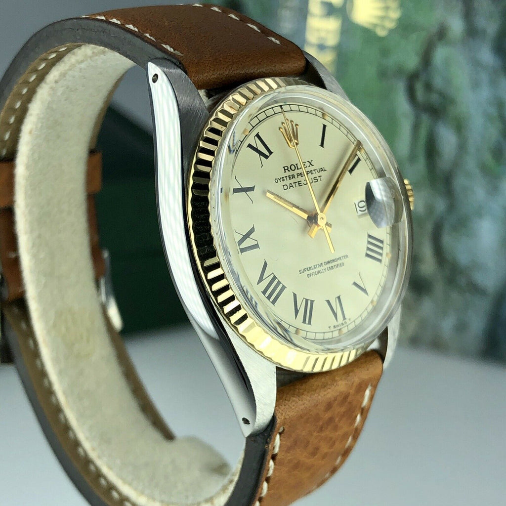1977 Vintage Rolex 1601 Datejust 2 tone gold & Steel Roman Dial w Rolex Box