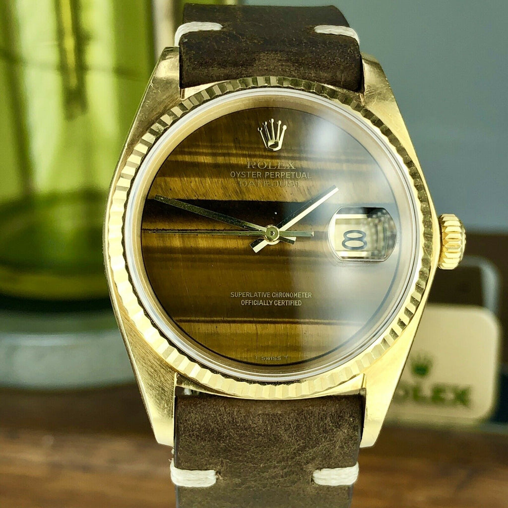 1977 Vintage Rolex Datejust 16018 gold 18k rare Tiger Eye Dial Unpolished