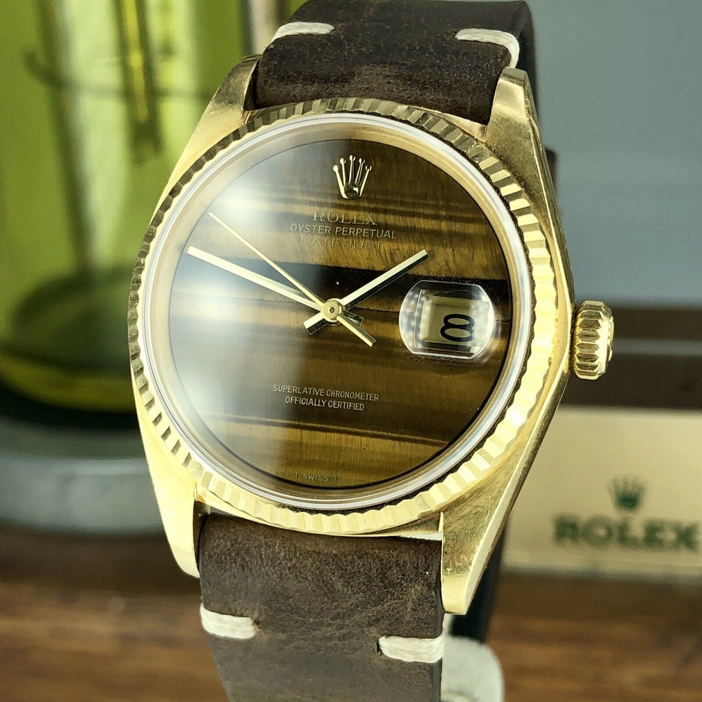 1977 Vintage Rolex Datejust 16018 gold 18k rare Tiger Eye Dial Unpolished