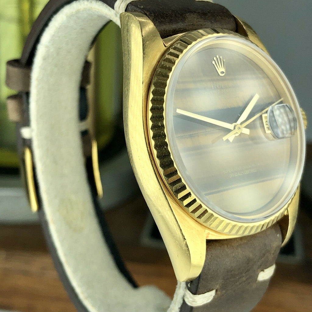 1977 Vintage Rolex Datejust 16018 gold 18k rare Tiger Eye Dial Unpolished