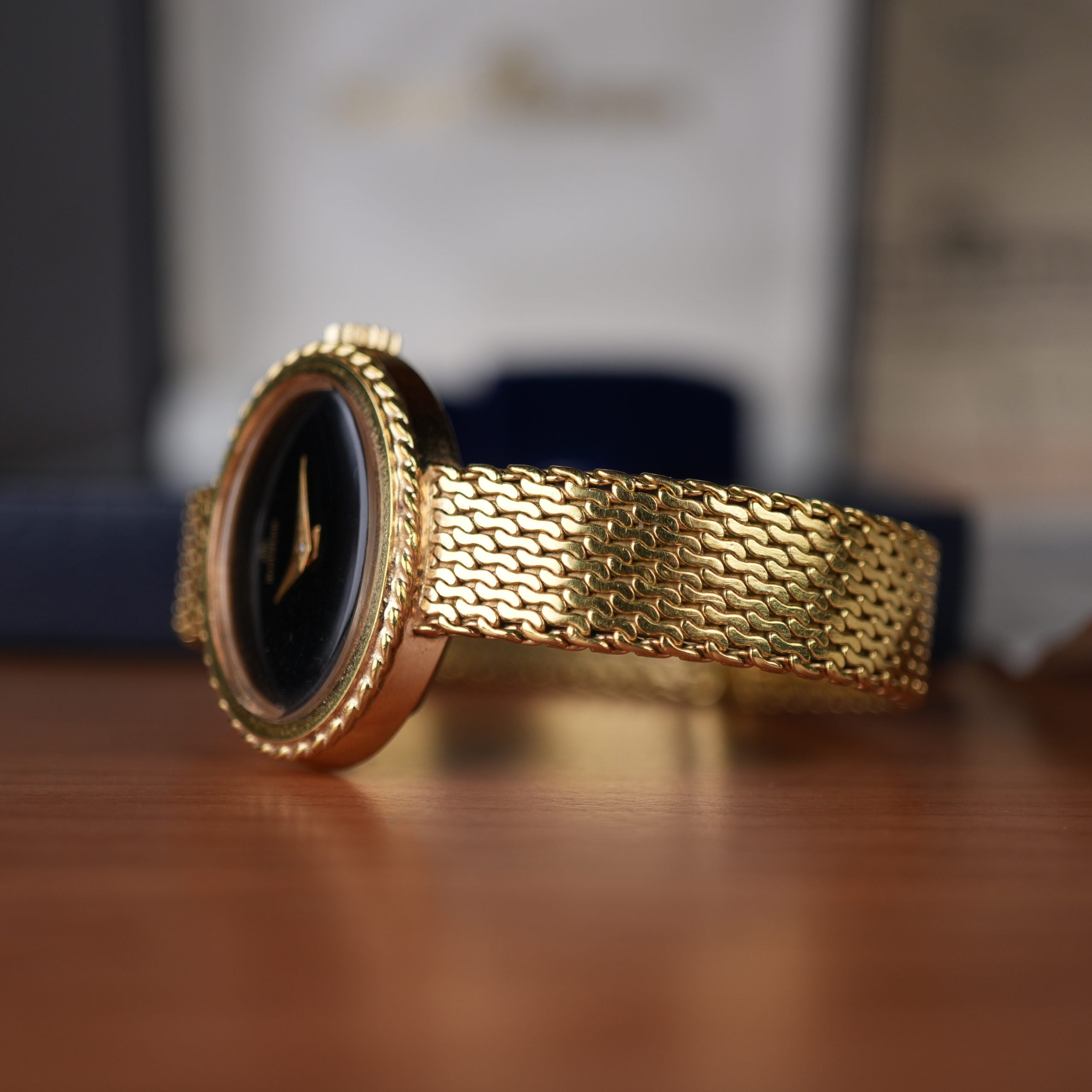 1978 Bucherer Ladies Onyx Gold Plated Watch Box and papers