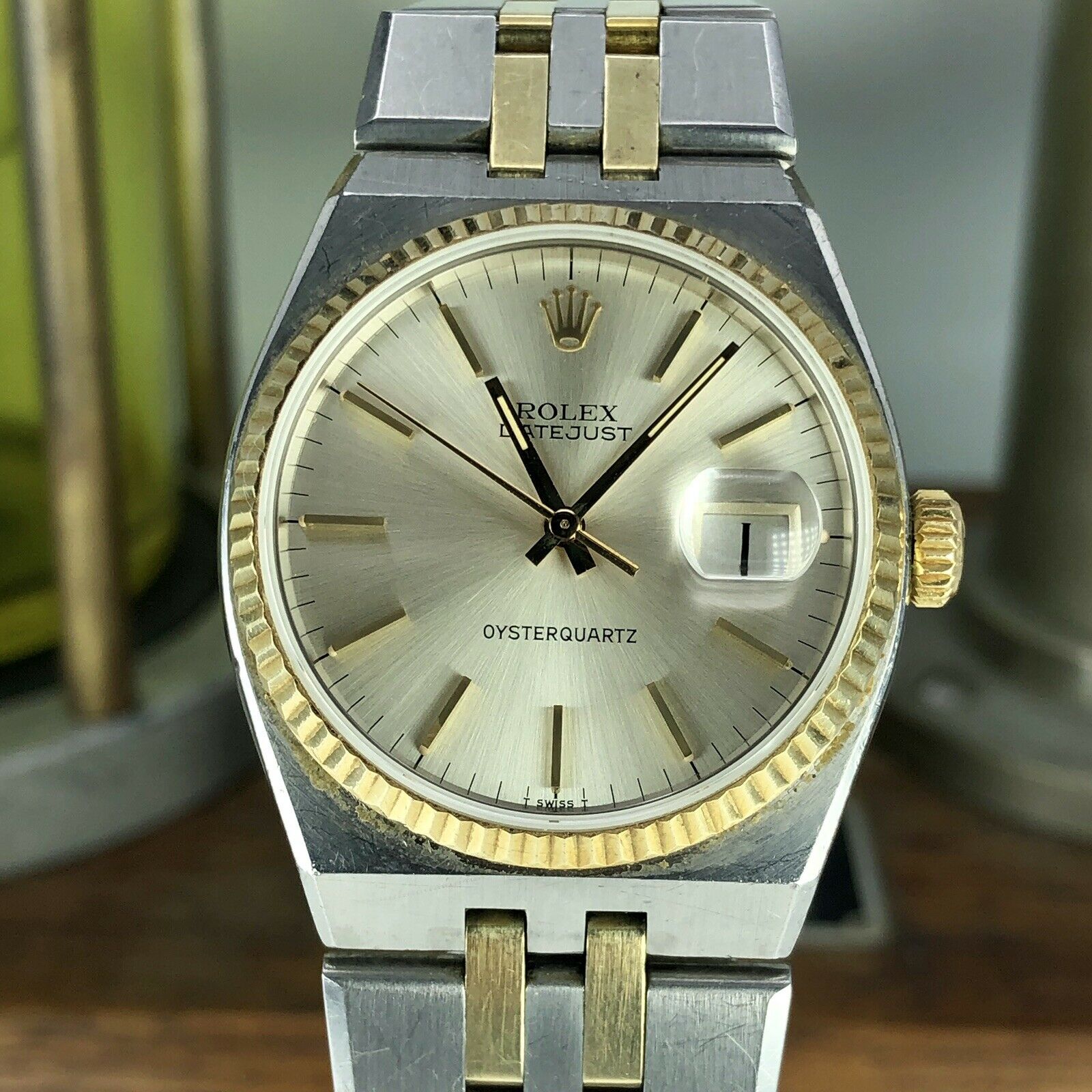 1978 Vintage Rolex DateJust Oyster quartz 17013 Two Tone Unpolished Mk1 Dial