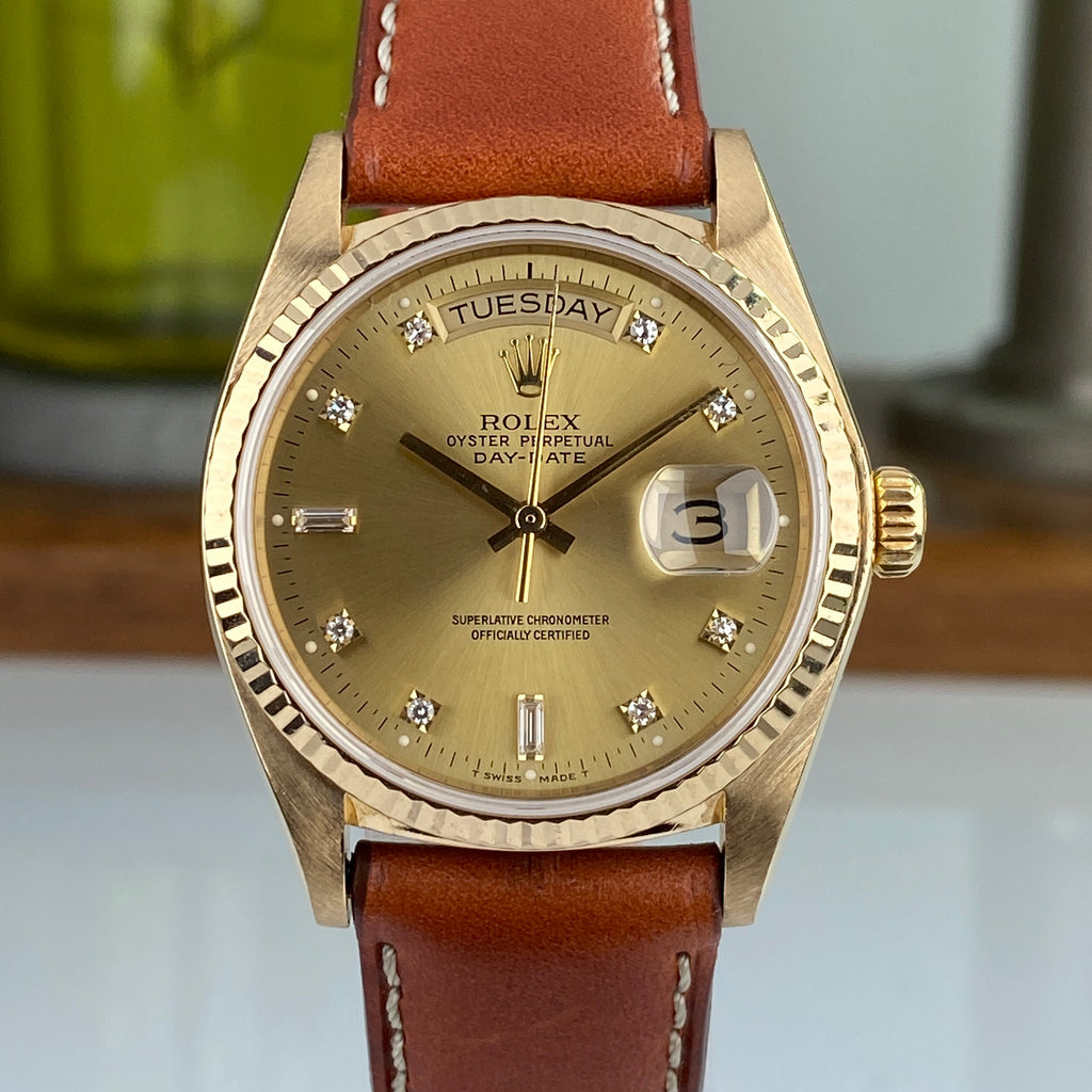 1980 Rolex Day-Date 18038 President Yellow Gold Diamond Dial