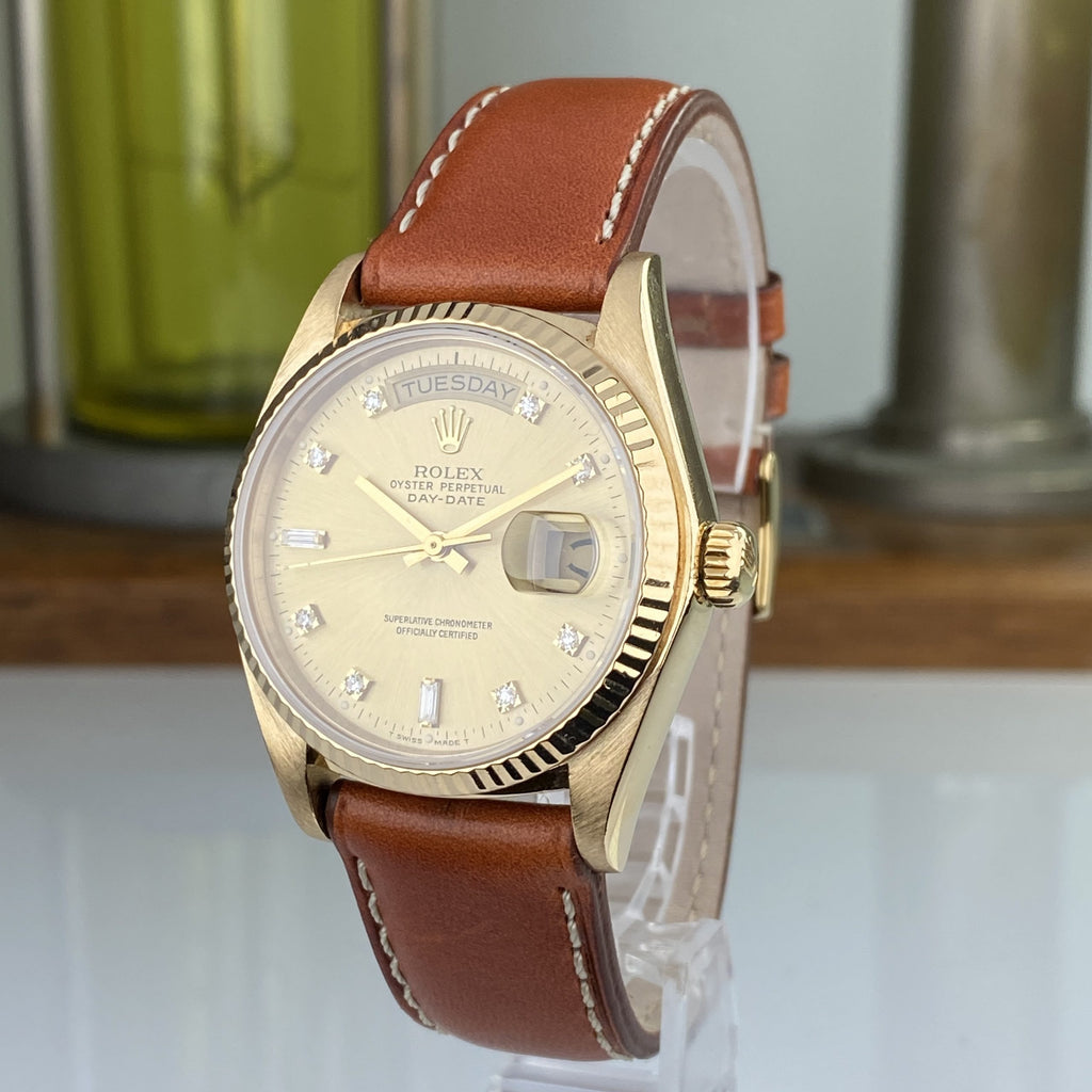 1980 Rolex Day-Date 18038 President Yellow Gold Diamond Dial