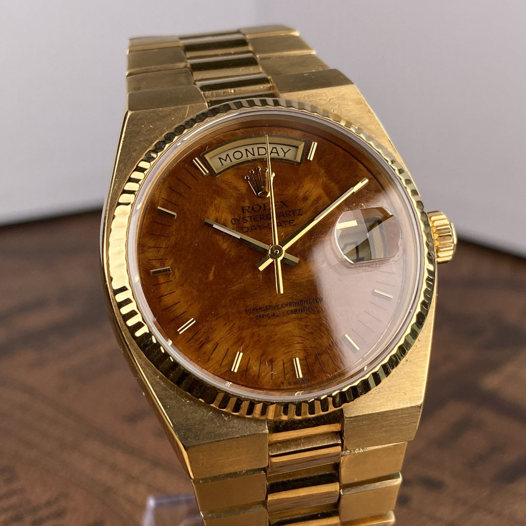 1980 Rolex Day-Date Oysterquartz 19018 Yellow Gold with Wood Dial