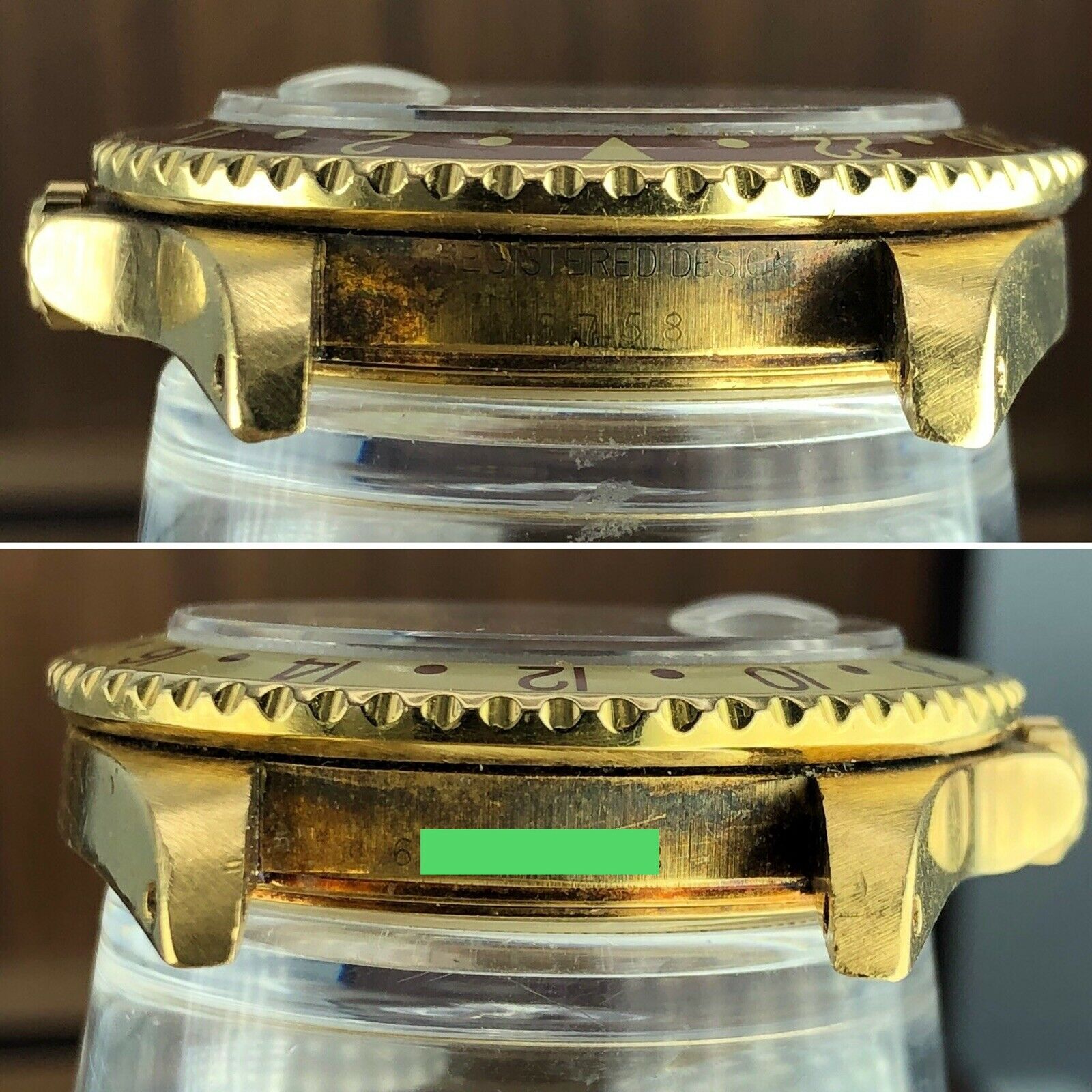 1980 Vintage Rolex GMT Master 16758 Gold Root Beer Brown Nipple Milatry Engrave