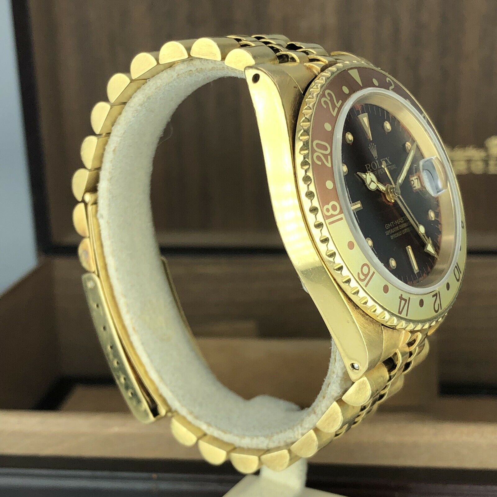 1980 Vintage Rolex GMT Master 16758 Gold Root Beer Brown Nipple Milatry Engrave