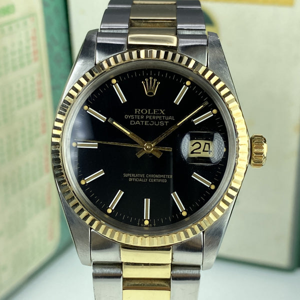 1980 Vintage Rolex DateJust 16013 Black Dial Unpolished Full Set Box & Papers