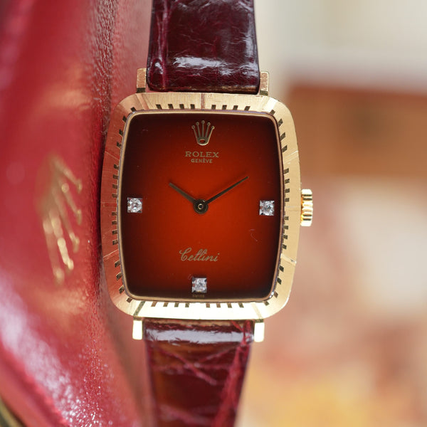 1981 Rolex Cellini 4080 Red Vignette with Diamond Unpolished 18K Gold