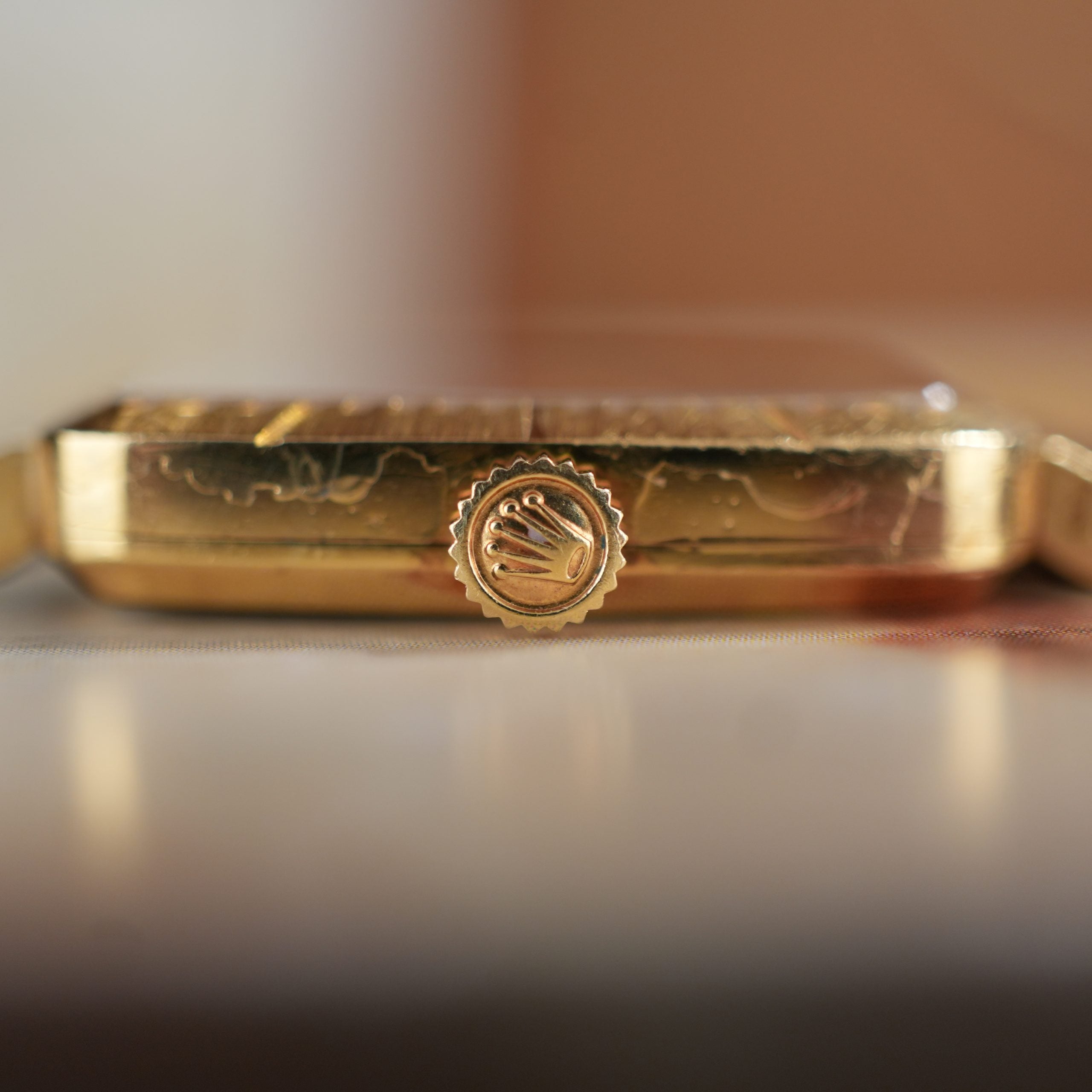 1981 Rolex Cellini 4080 Red Vignette with Diamond Unpolished 18K Gold