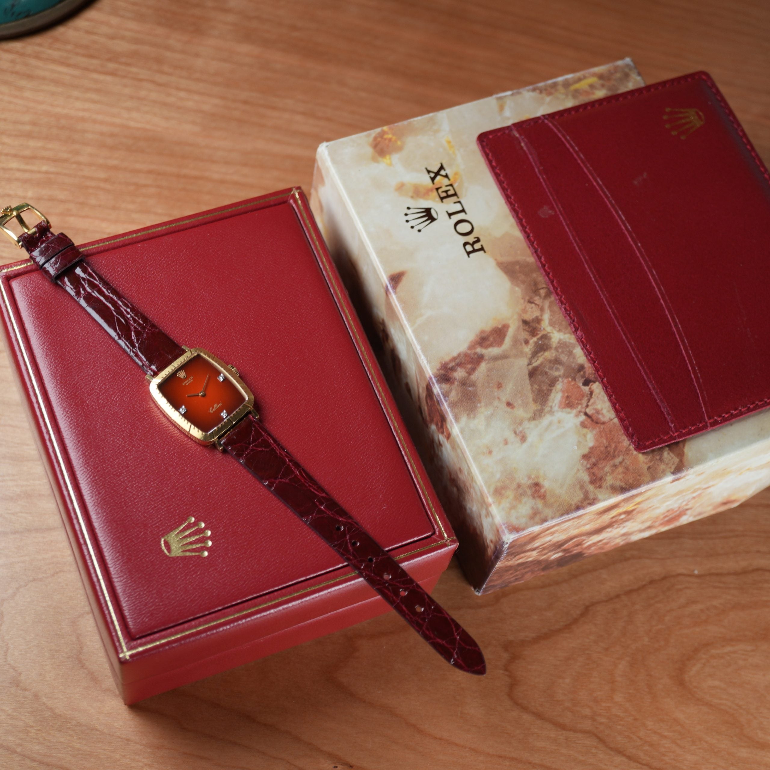 1981 Rolex Cellini 4080 Red Vignette with Diamond Unpolished 18K Gold