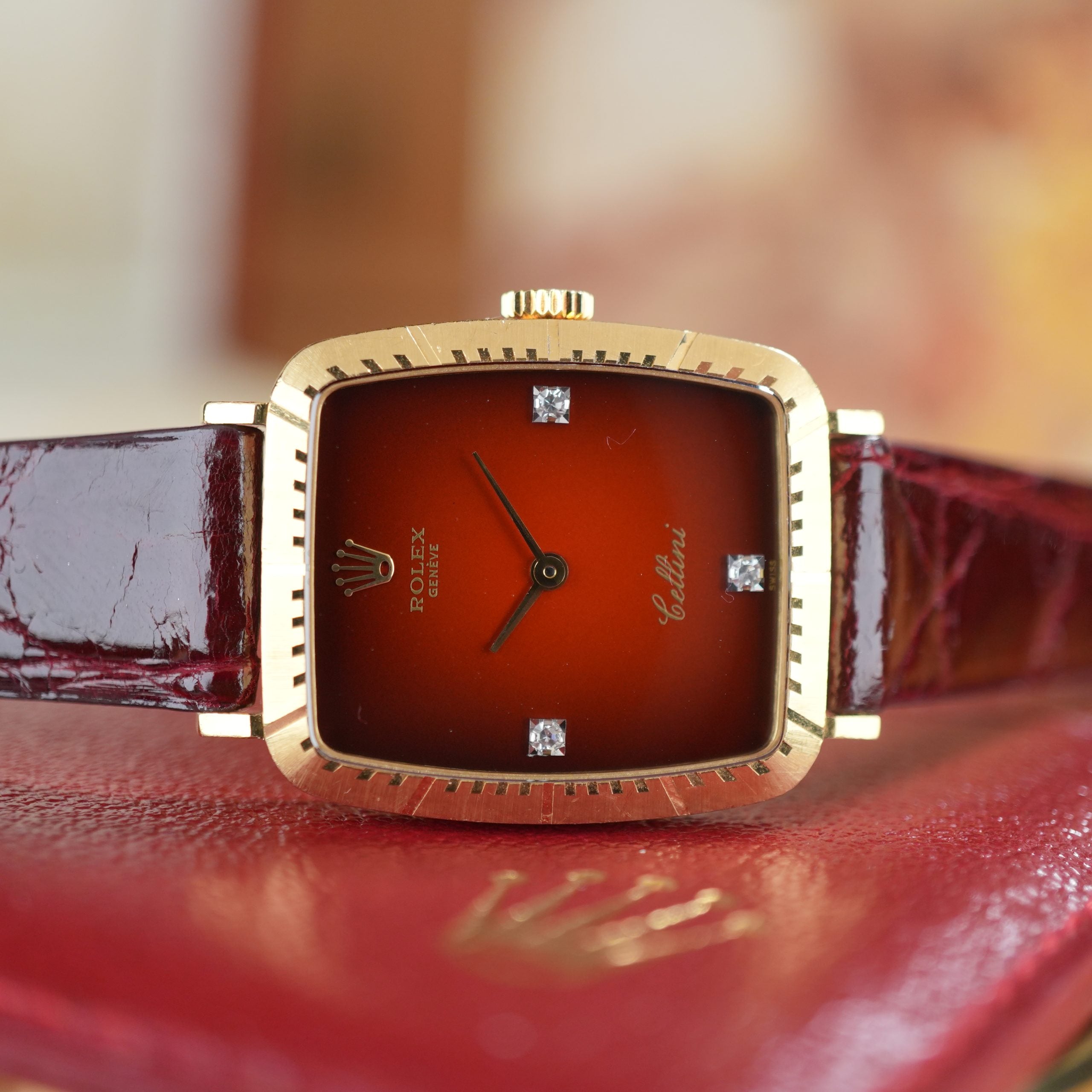 1981 Rolex Cellini 4080 Red Vignette with Diamond Unpolished 18K Gold