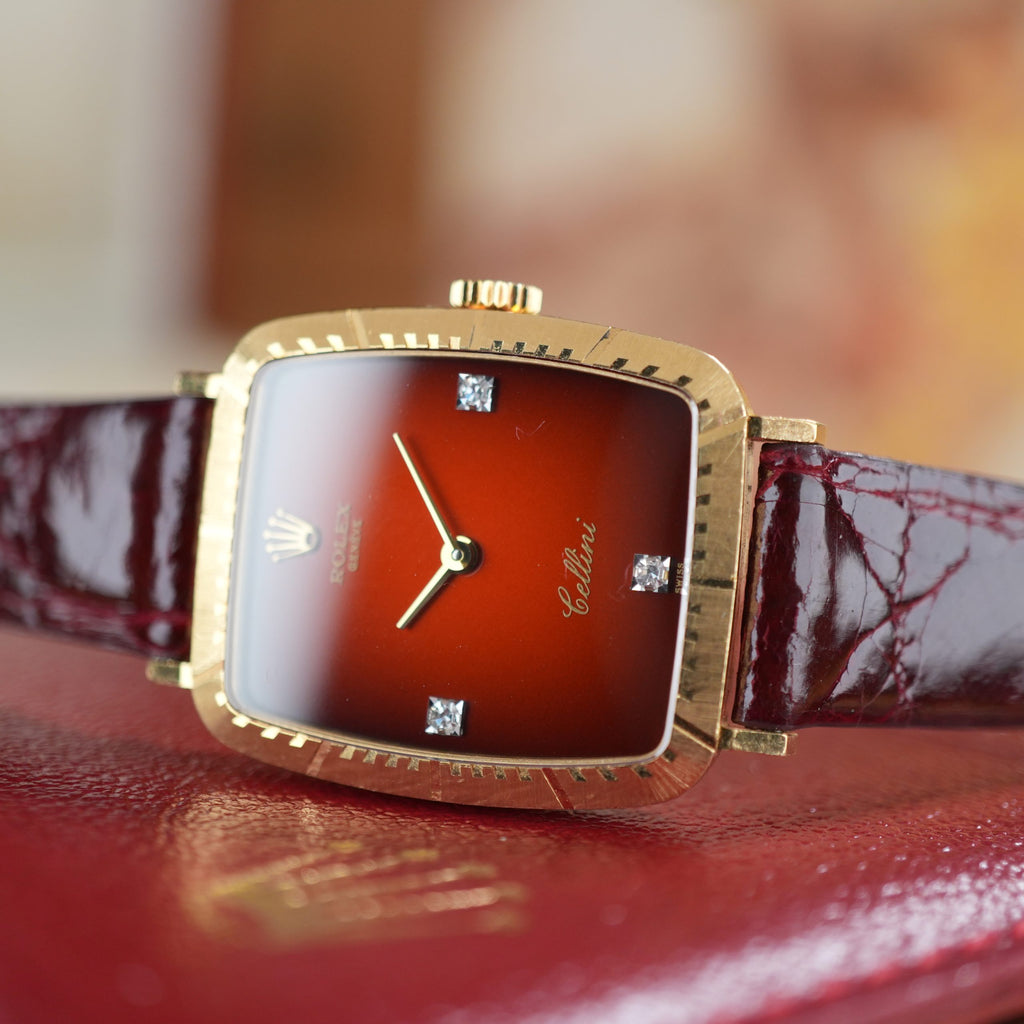 1981 Rolex Cellini 4080 Red Vignette with Diamond Unpolished 18K Gold