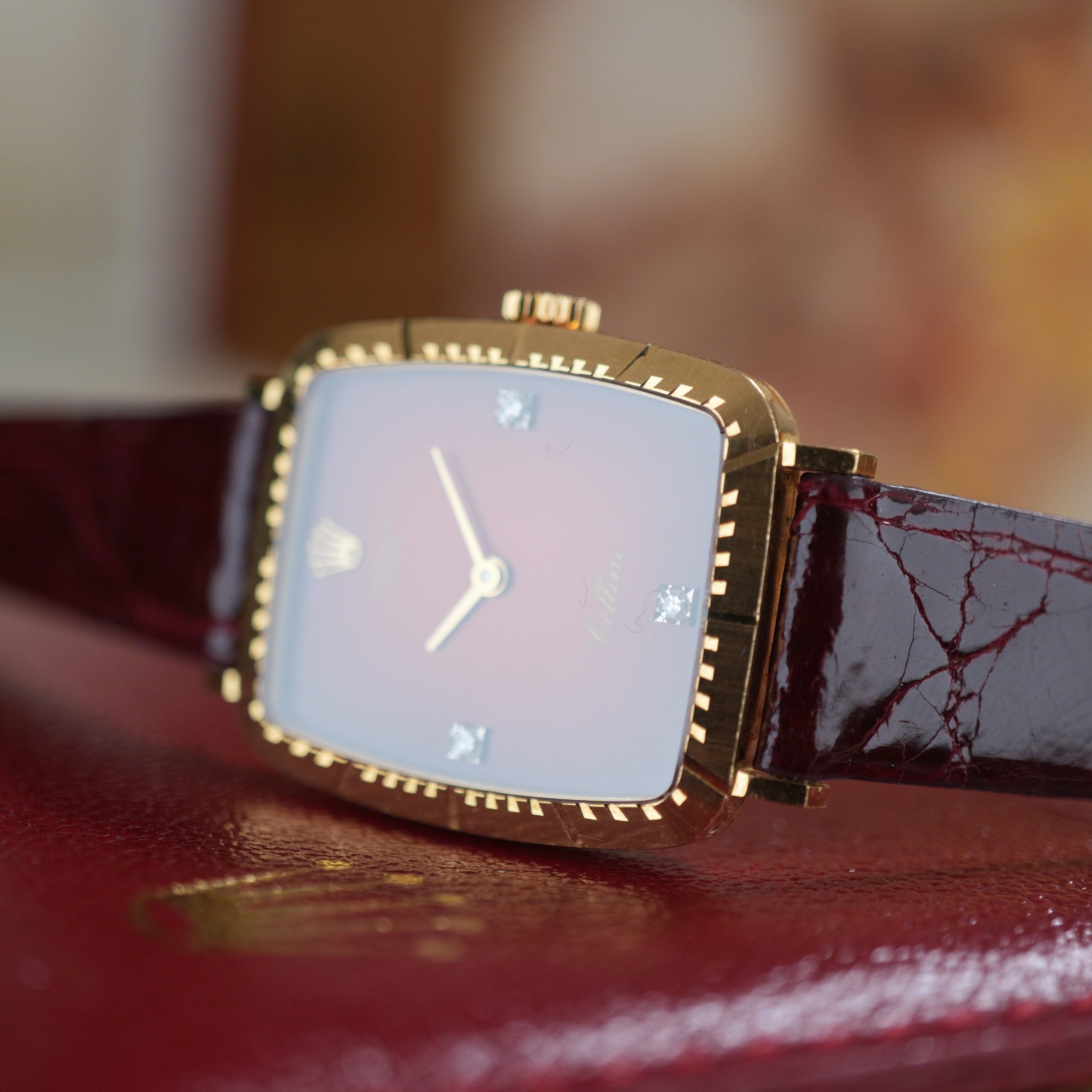 1981 Rolex Cellini 4080 Red Vignette with Diamond Unpolished 18K Gold