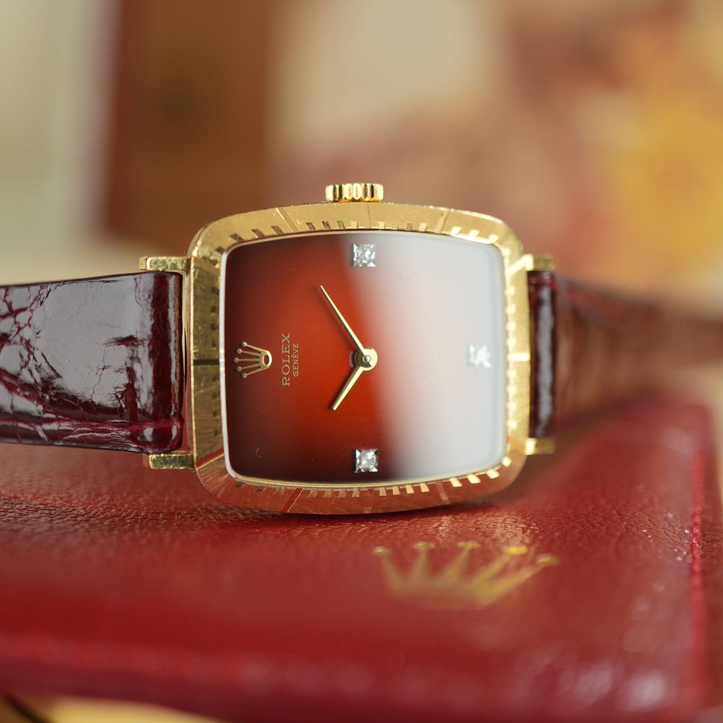 1981 Rolex Cellini 4080 Red Vignette with Diamond Unpolished 18K Gold