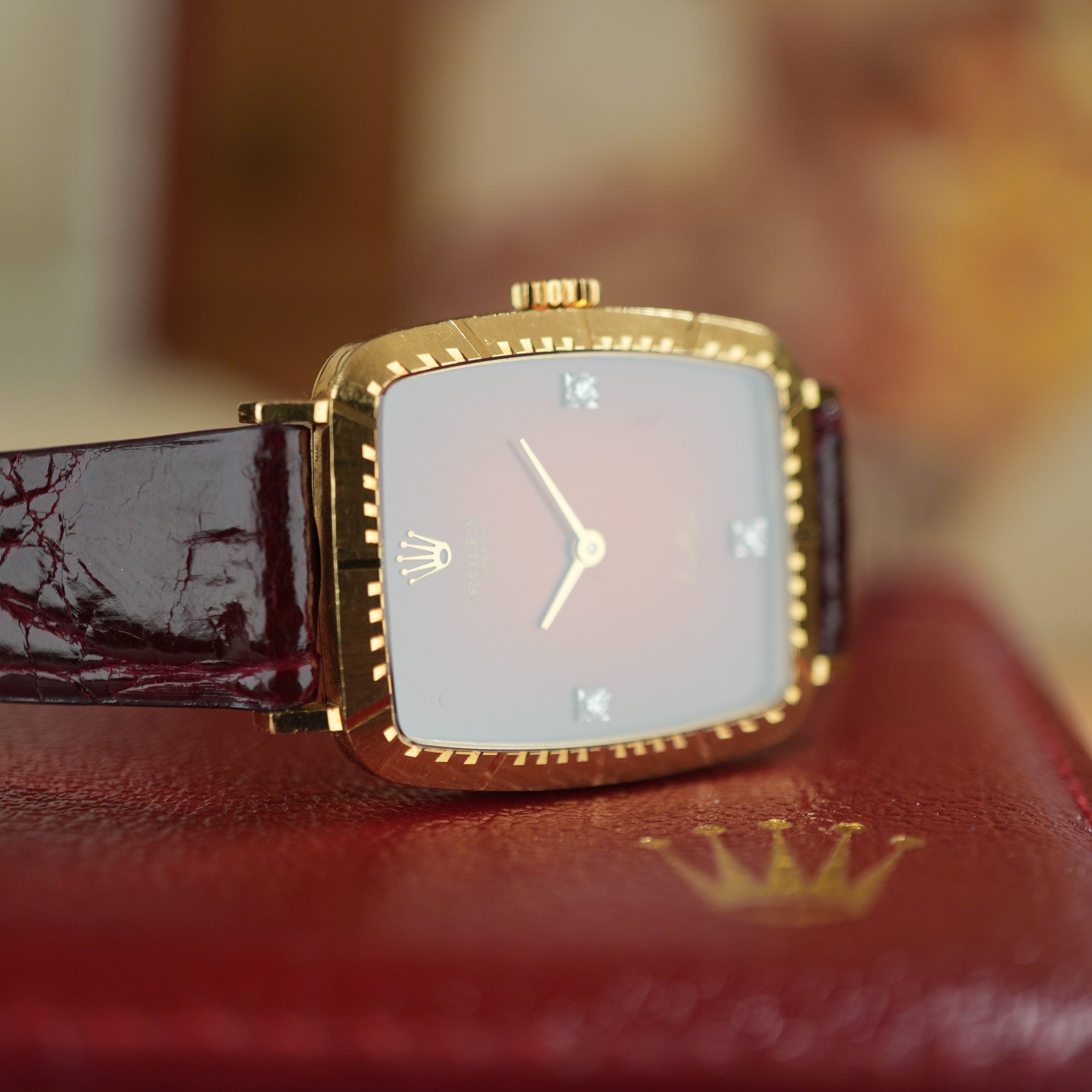 1981 Rolex Cellini 4080 Red Vignette with Diamond Unpolished 18K Gold