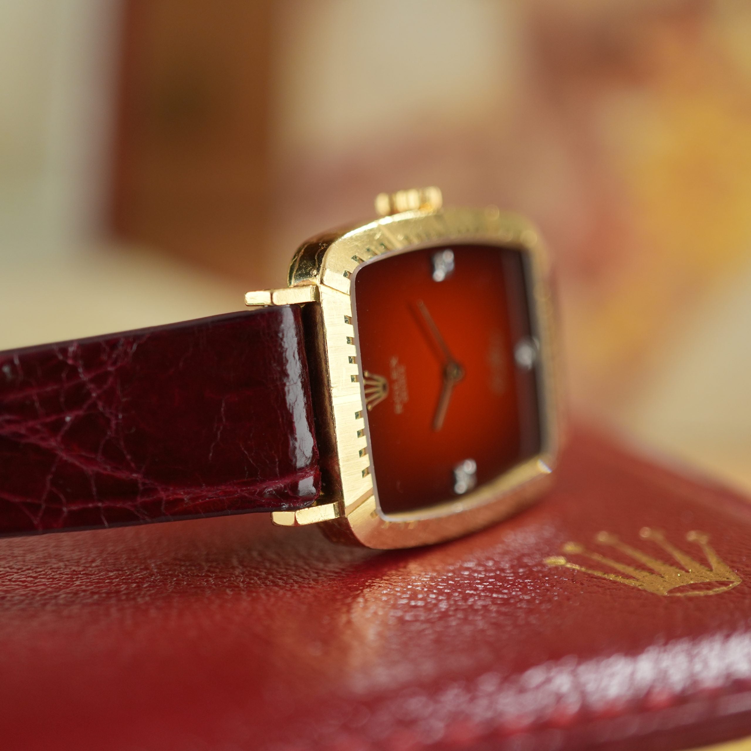 1981 Rolex Cellini 4080 Red Vignette with Diamond Unpolished 18K Gold