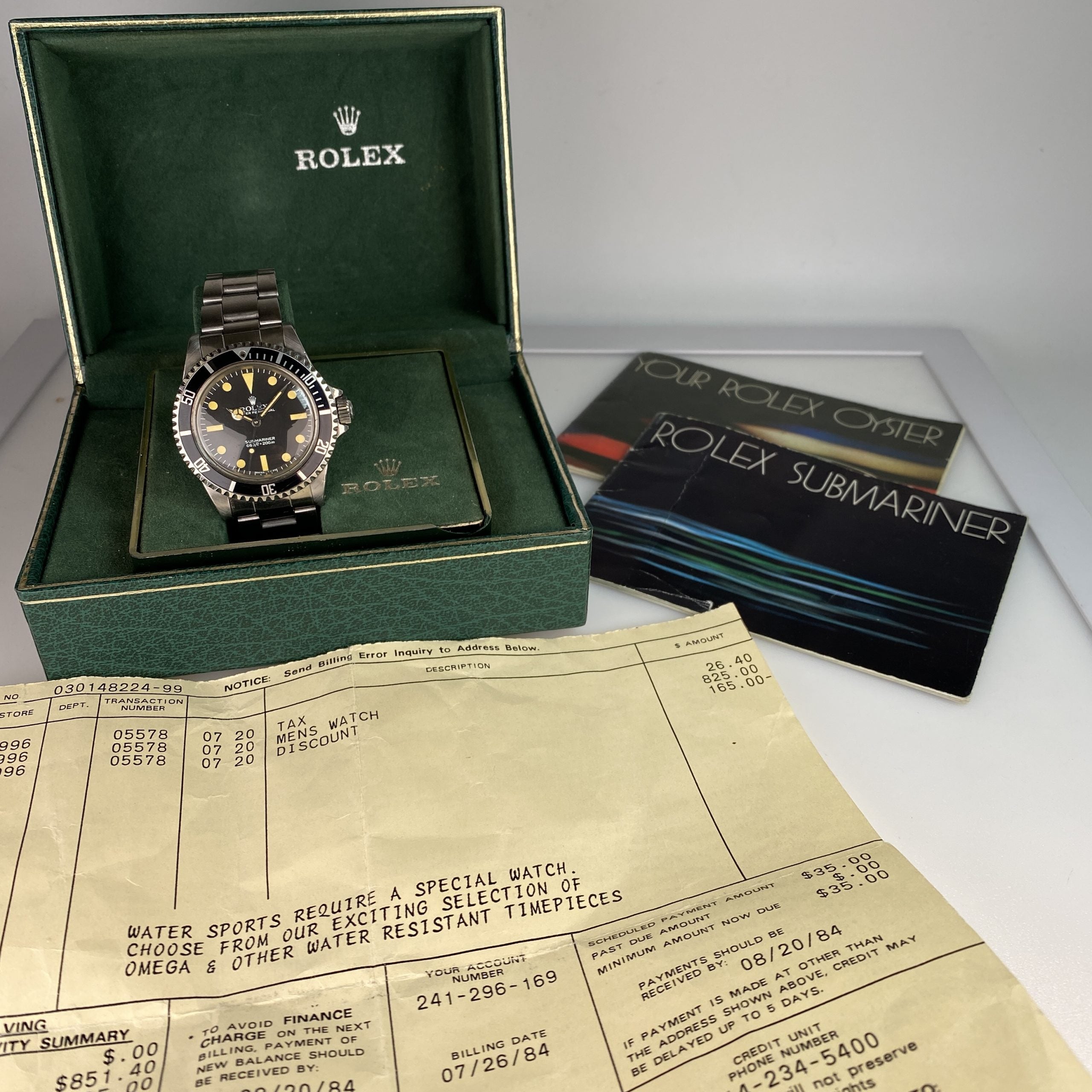1982 Rolex Submariner 5513 Mk IV Maxi Dial Heavy Patina Unpolished with Box and Original Invoice