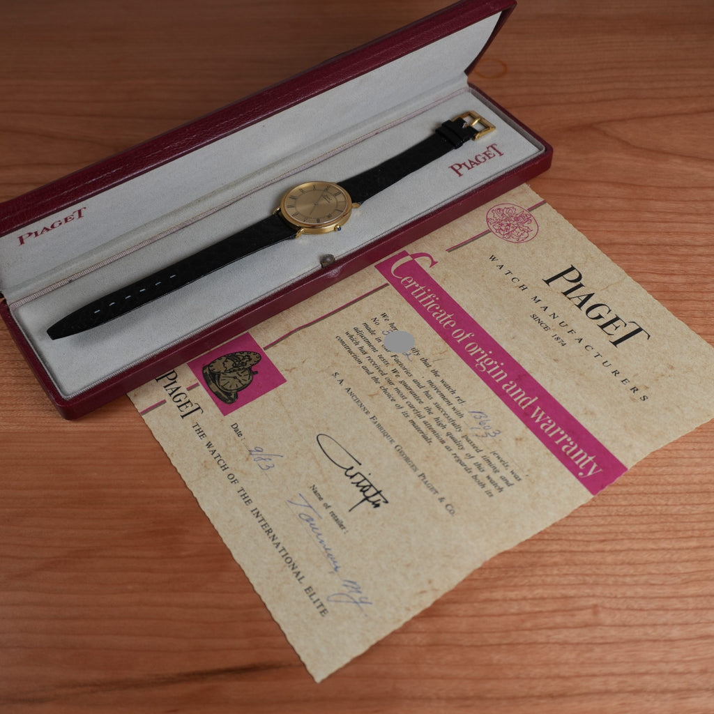 1983 Piaget Altiplano 13603 Ultra-Thin Automatic Yellow Gold Box and Papers