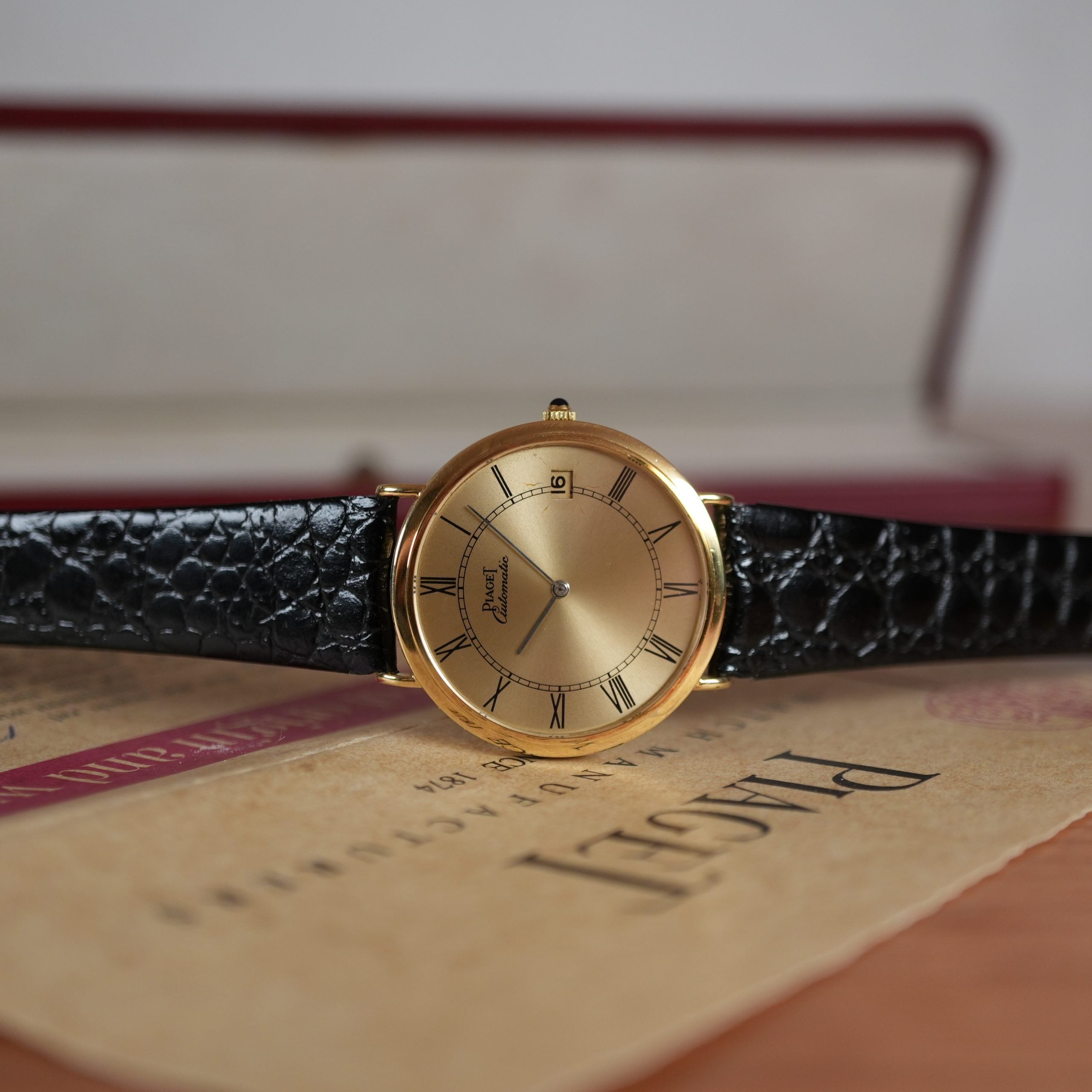 1983 Piaget Altiplano 13603 Ultra-Thin Automatic Yellow Gold Box and Papers