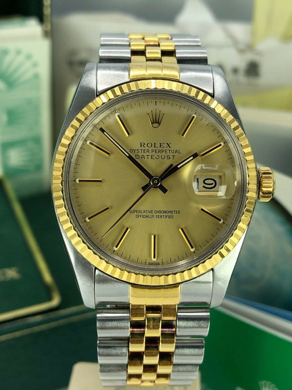 1984 Rolex 16013 Datejust Gold & Steel Unpolished w Box & Papers Collectors set