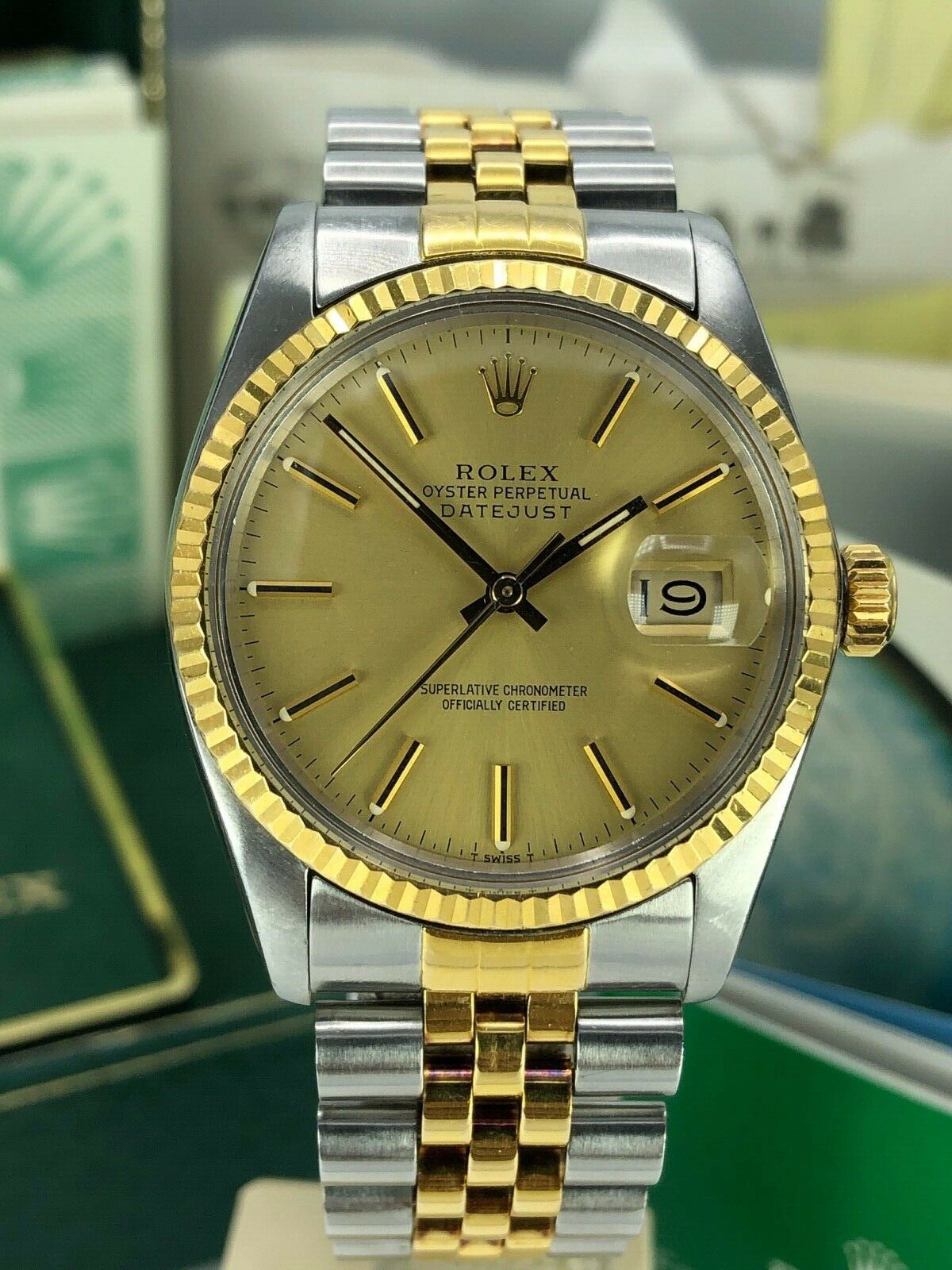 1984 Rolex 16013 Datejust Gold & Steel Unpolished w Box & Papers Collectors set
