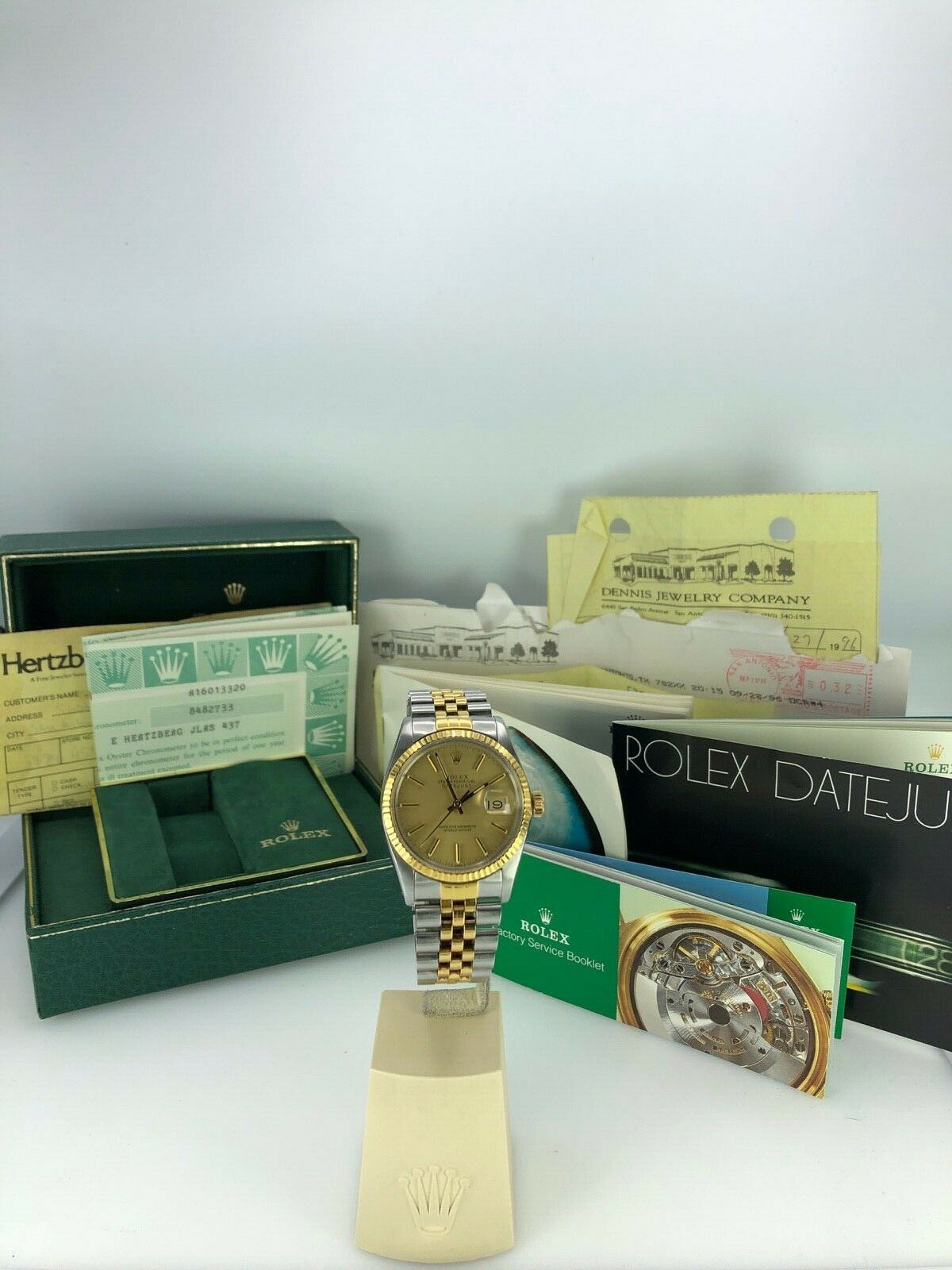 1984 Rolex 16013 Datejust Gold & Steel Unpolished w Box & Papers Collectors set